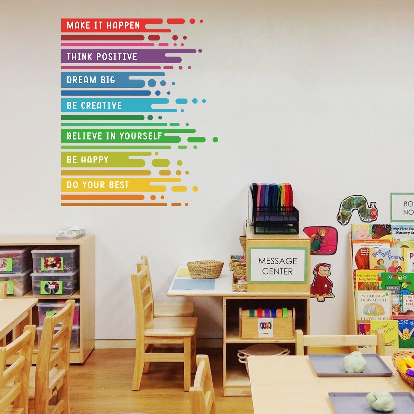 Motivational Saying Classroom Wall Sticker Colourful / Positive Affirmation Wall Decal / Set of 59
