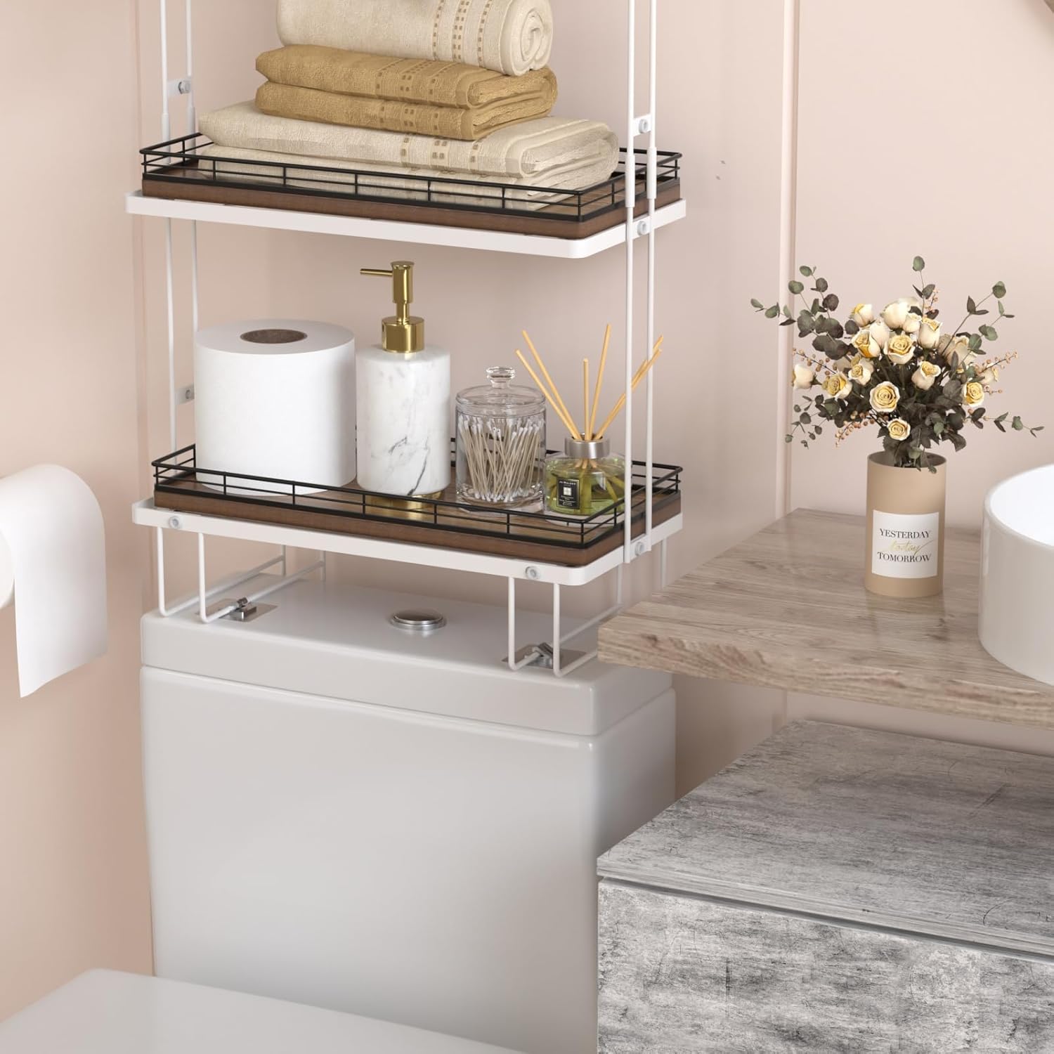 13" Wood Toilet Paper Storage Basket Back of Toilet Basket Organizer / Acacia / 13 x 6.5 x 1.5