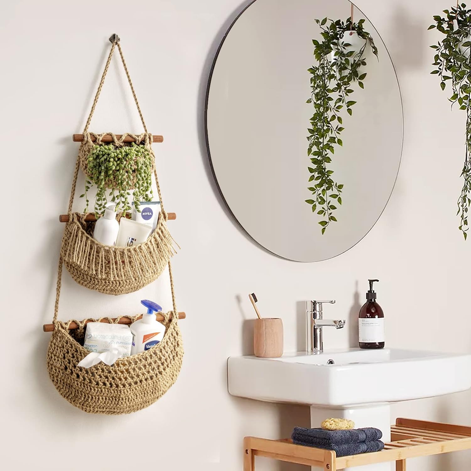 Handmade Woven Wall Hanging Baskets for Organizing / Jute