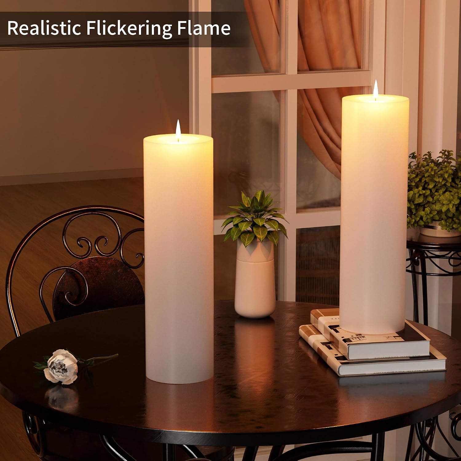 14" x 4" Large Outdoor Candle with Remote Timer Waterproof White 2 Pack | Battery Operated Flameless Pillar Candle