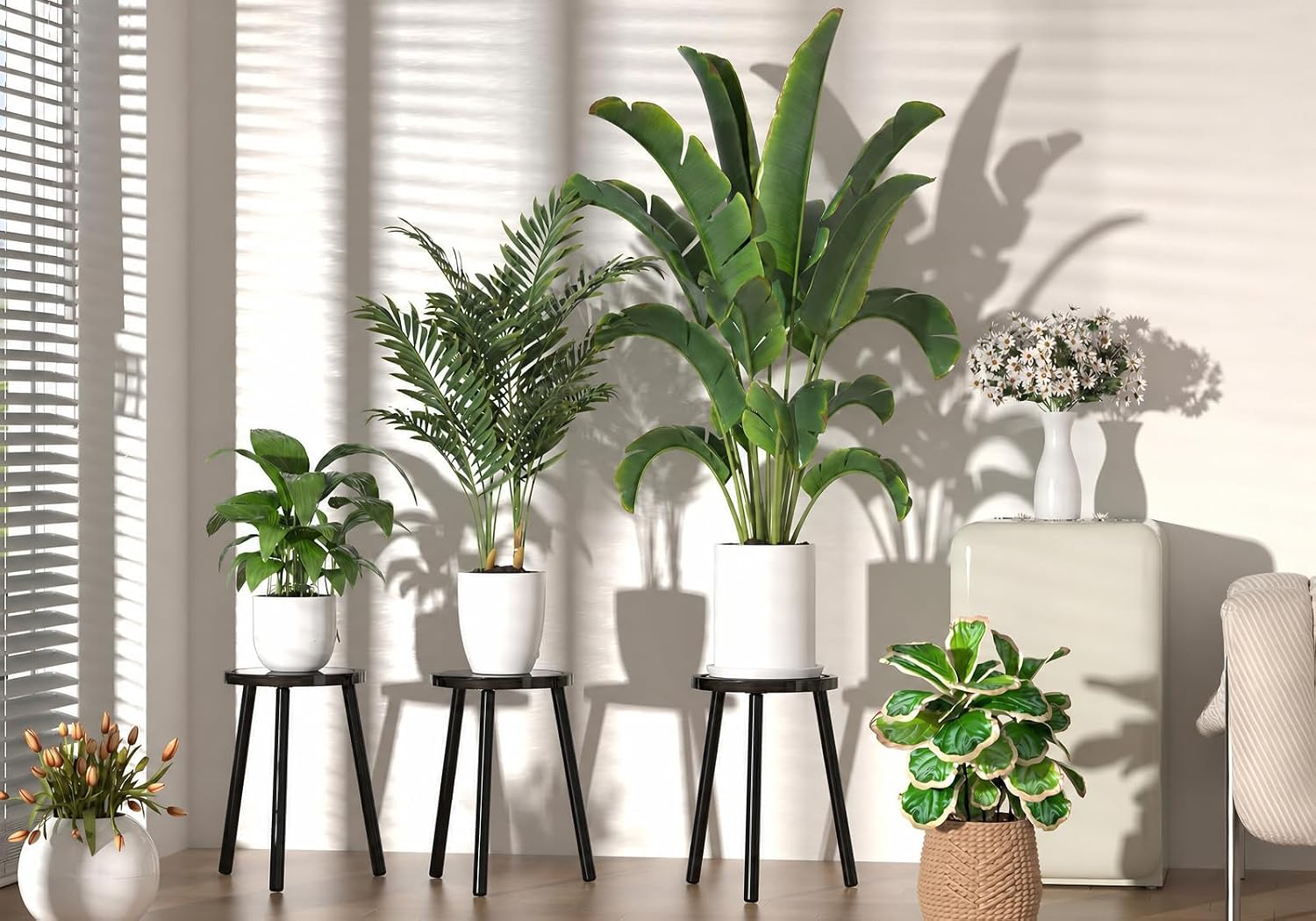 Wood Plant Stands Indoor, 16.7" Tall Plant Stand Outdoor Mid-Century Plant Stool, Single Plant Table Modern Small Round