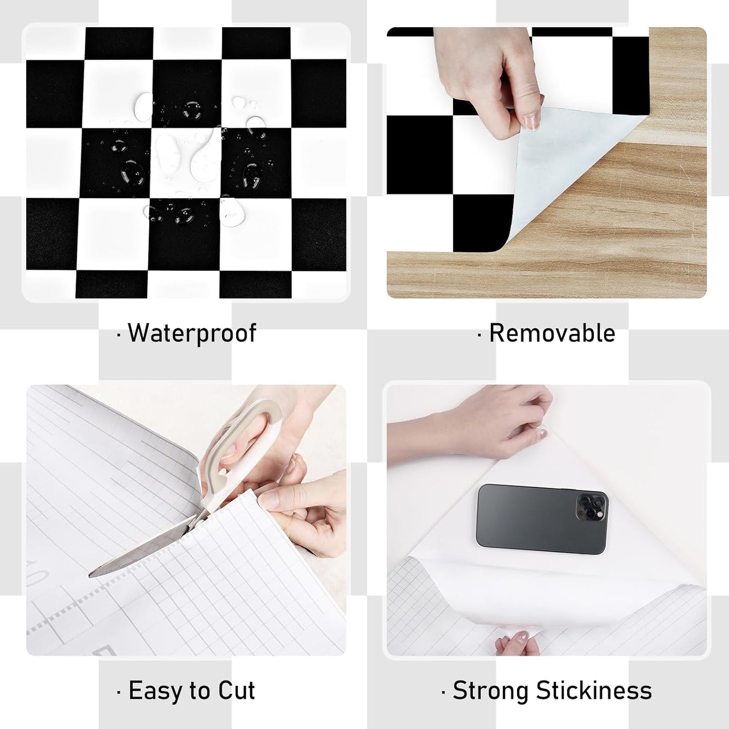 White Checkered Wallpaper Modern Geometric Peel and Stick Wallpaper Lattice / 15.8 x 236 / Black