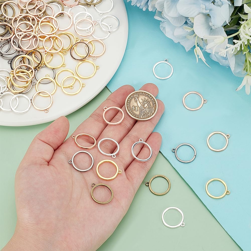 17mm Round Open Bezel Connector Charms 7 Colors Hollow Bezel Pendants Blanks Frame / Set of 168