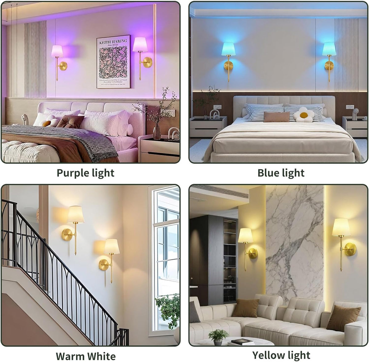 Battery Operated Wall Sconces Set of 2, Wireless Battery Wall Light | with 5200mAh Dimmable Bulbs with Remote,RGB15
