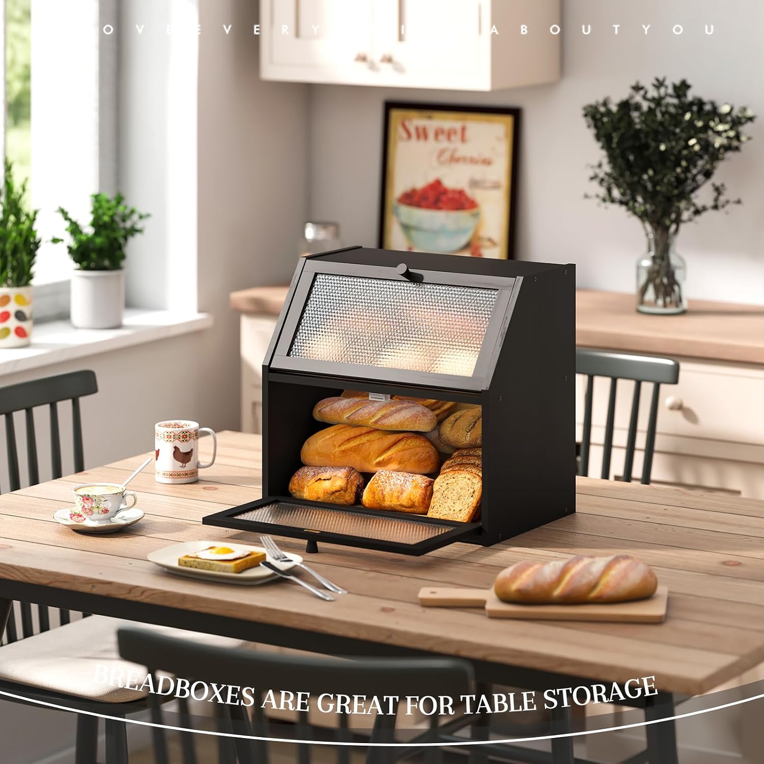 STDDRE Bread Box for Kitchen Countertop Bin Double Layer Bread Box Storage Container Extra Large Capacity with Diamond