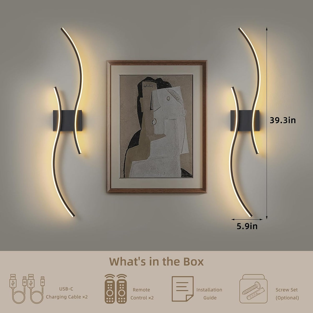 Battery Operated Wall Sconce Set of 2, Dimmable Modern LED Rechargeable Wall Light with Remote Control, Wall Decor for