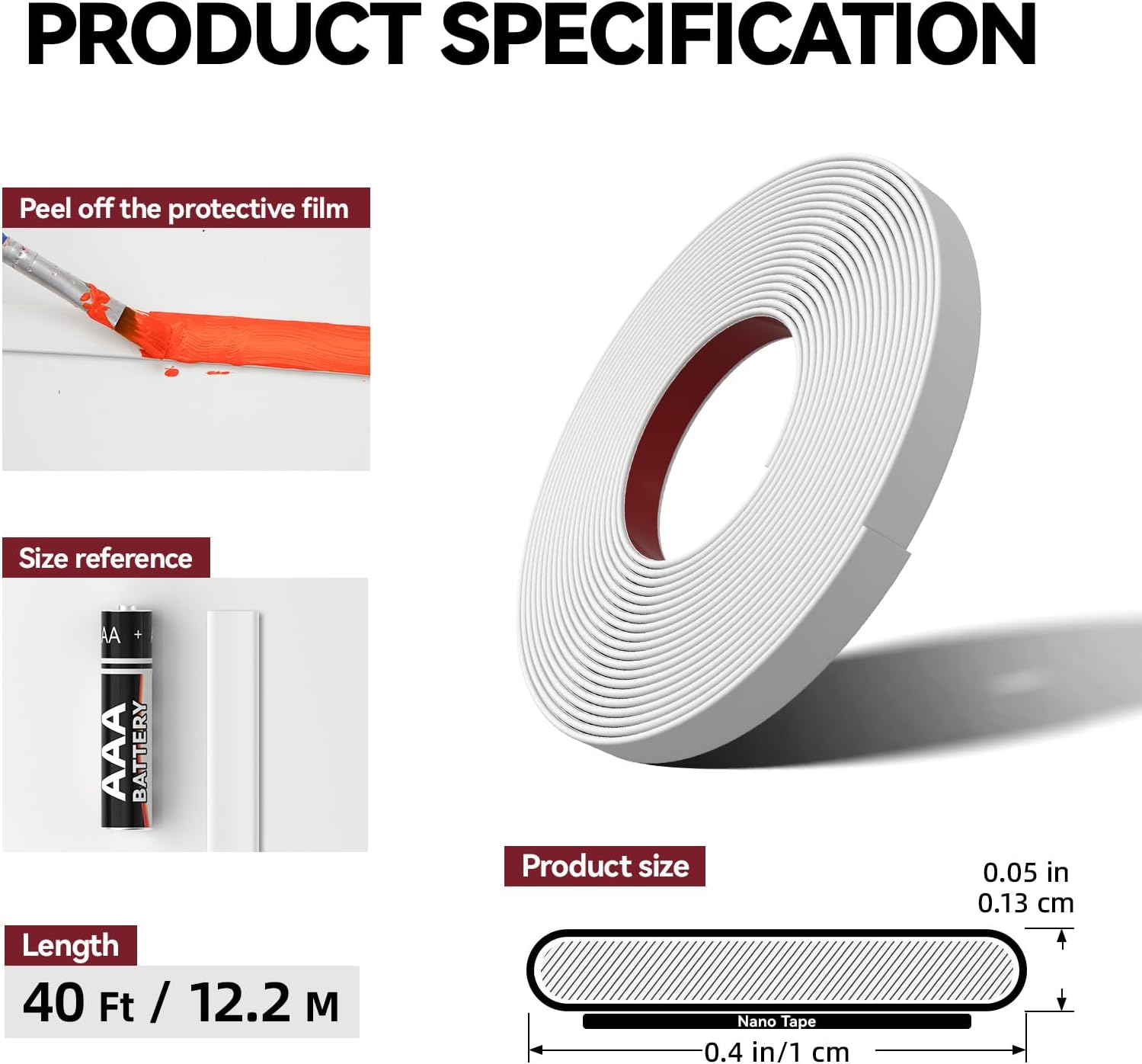 Flexible Self Adhesive Molding Trim / 2/5in-40ft / White / 0.39 x 40