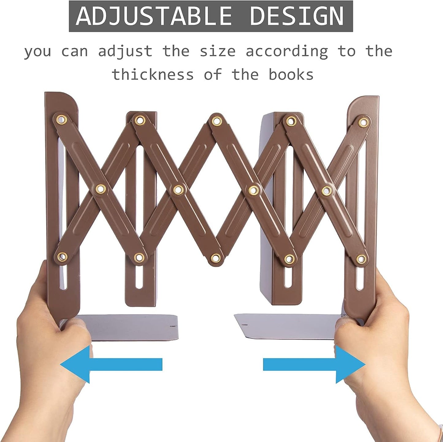Aobopar Adjustable Metal Book Ends for Shelves Brown | Metal Bookends for Heavy Books, Desk Book Holder, Book Organizer