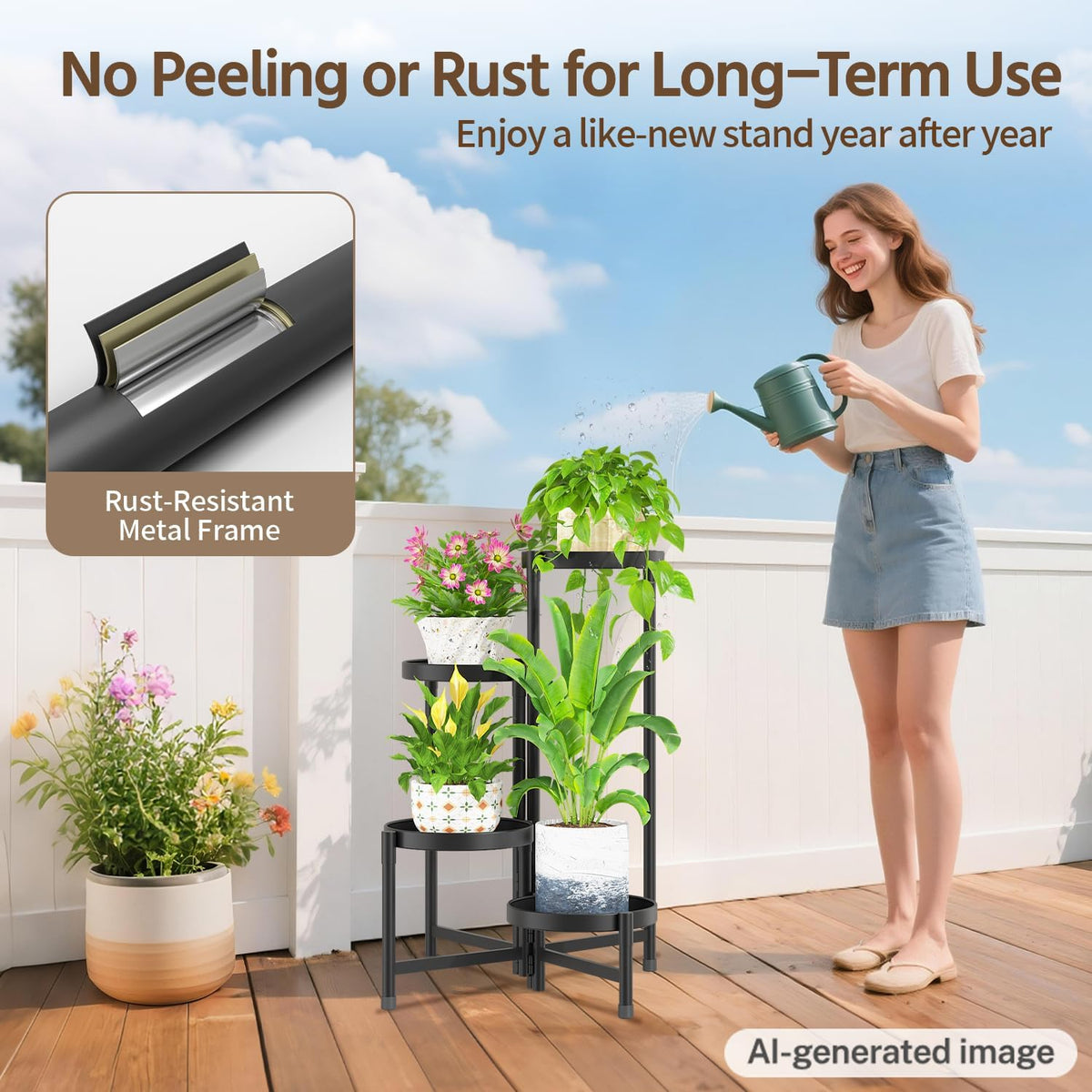 LASZOLA Plant Stand Indoor with 10 Inch Large Metal Tray, 4 Tier Black | Corner Tall Folding Flower Display Rack
