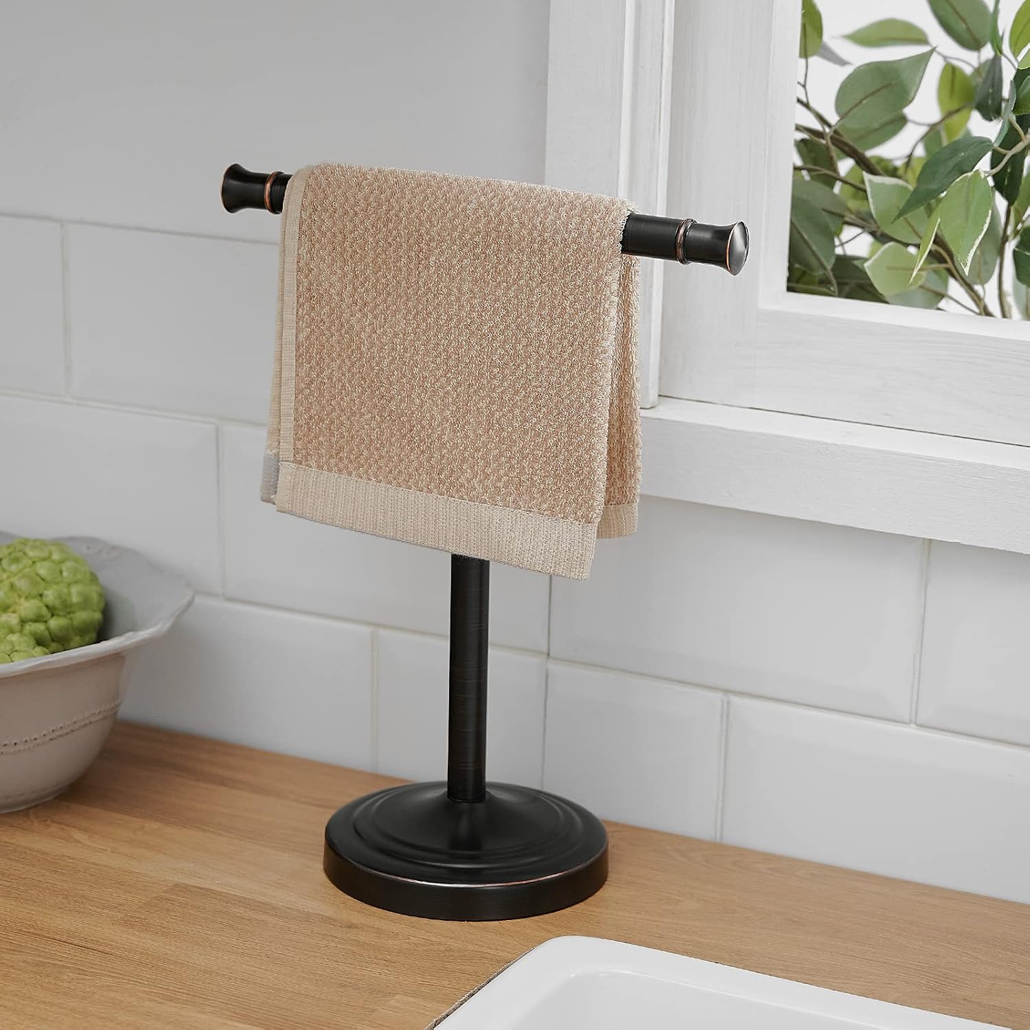 RUMOSE Oil Rubbed Bronze Hand Towel Holder Stand Countertop Towel Rack | 13 Inch Bathroom Kitchen Vanity T-Shape Towel