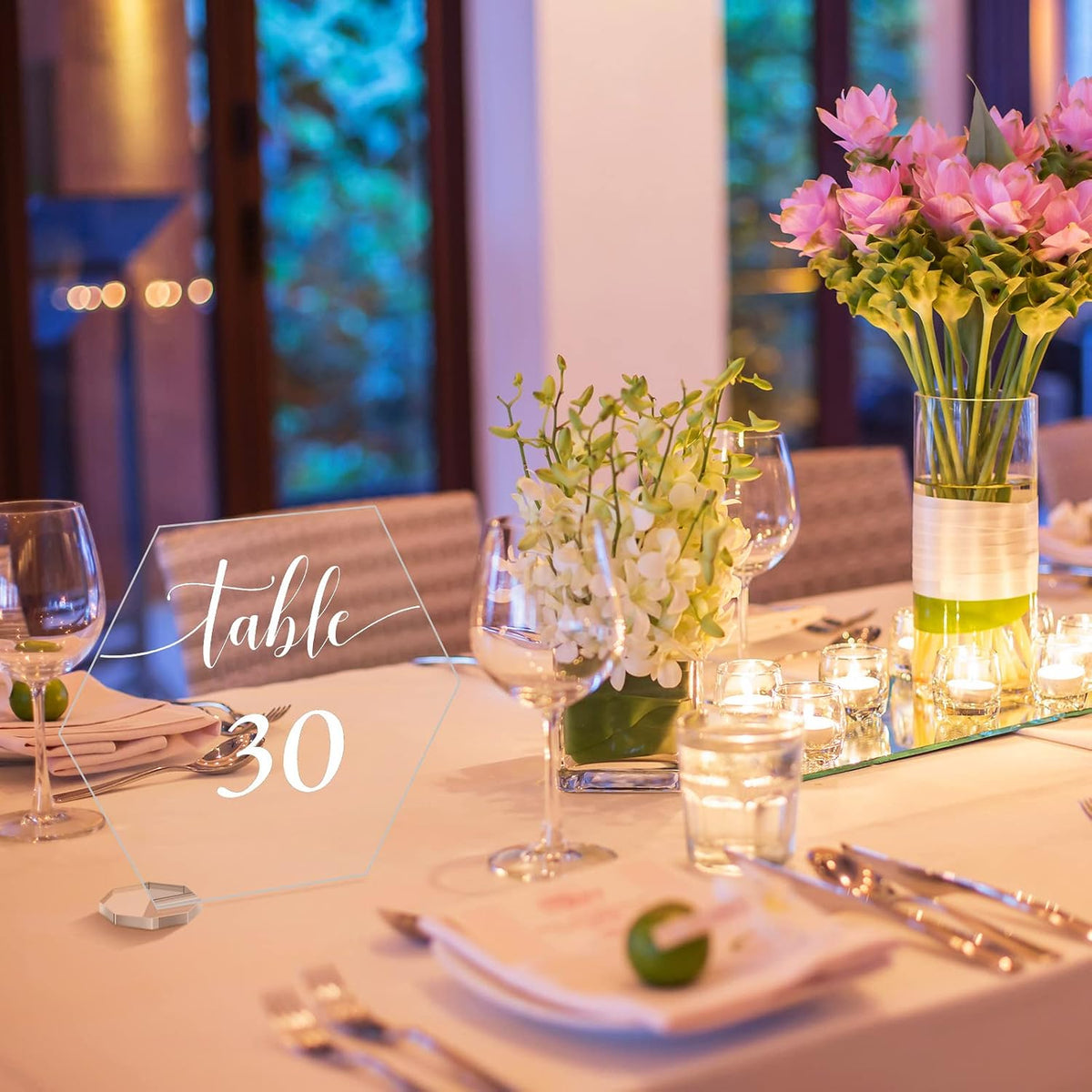 30 Pieces Acrylic Table Numbers 1-30 for Wedding Reception Clear Table Number Signs 1-30 with Stand Hexagonal Rectangle