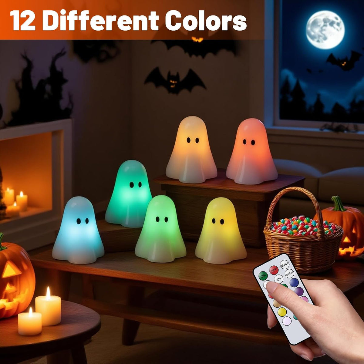 Wondise Halloween Flameless Candles Color Changing with Remote Timer | Real Wax Battery Operated Spooky Ghost Candles