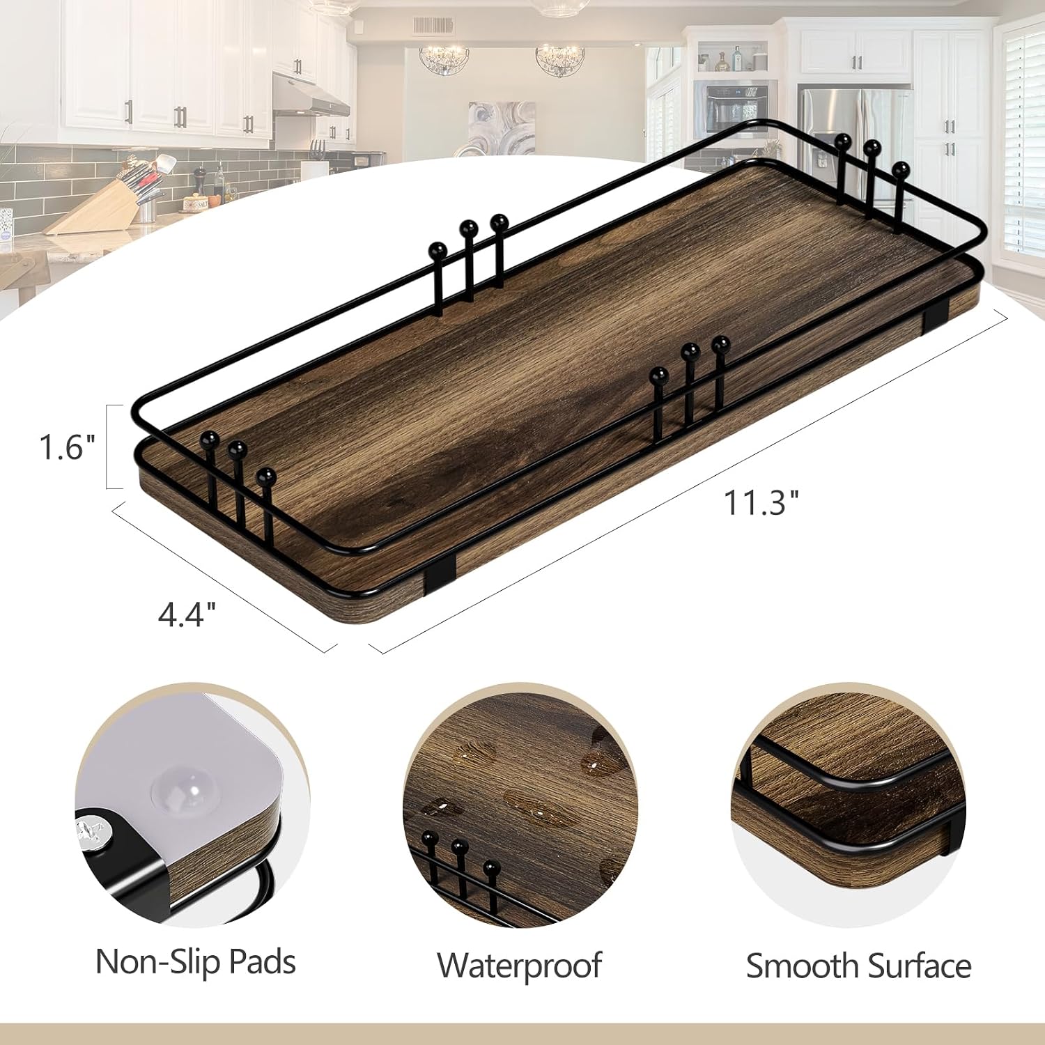 Kitchen Tray for Salt Spice / 11.3 x 4.4 x 1.6 / Brown + Black