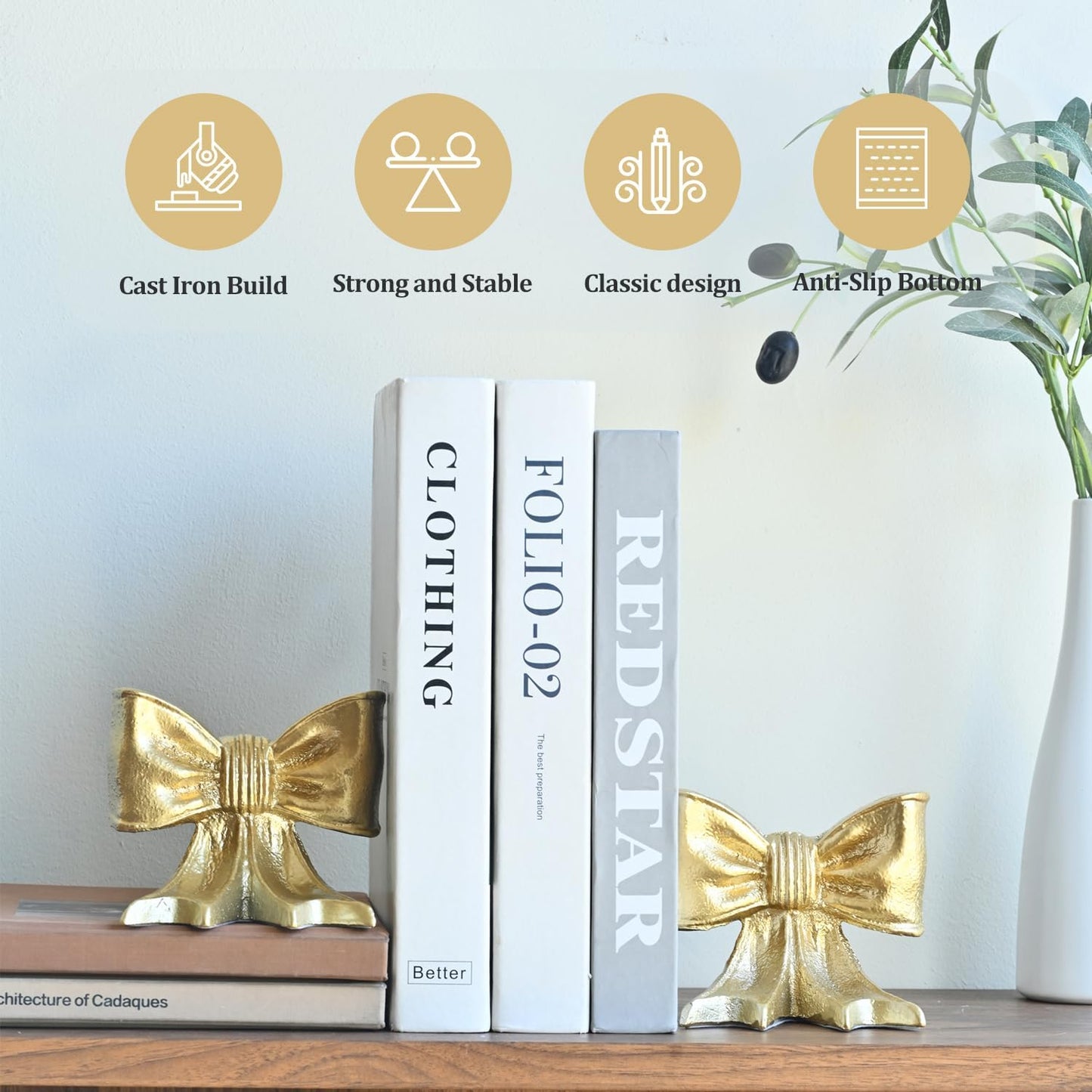 Metal Bookends / Decorative Bookends / Gold / Set of 2