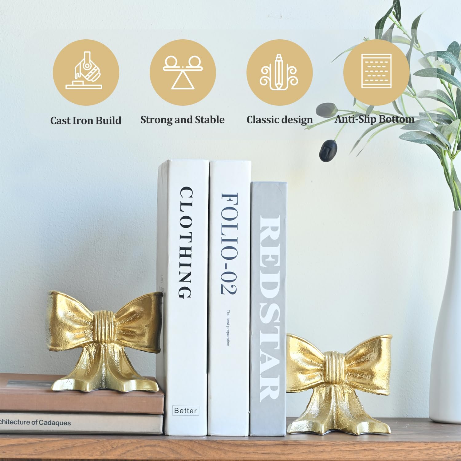 Metal Bookends / Decorative Bookends / Gold / Set of 2