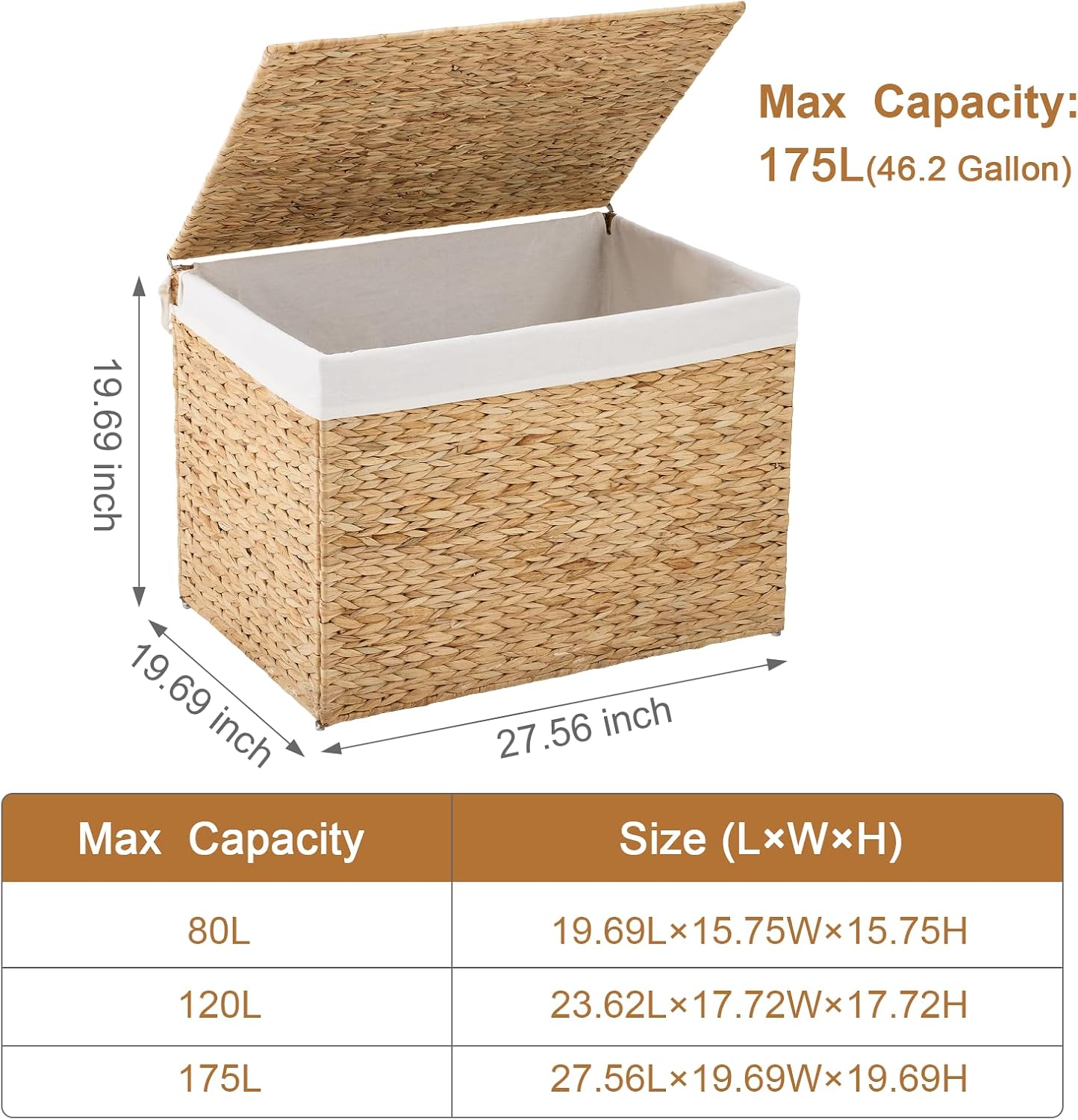 46.2 Gallon Wicker Shelf Basket / Natural / 27.6"L x 19.7"W x 19.7"H