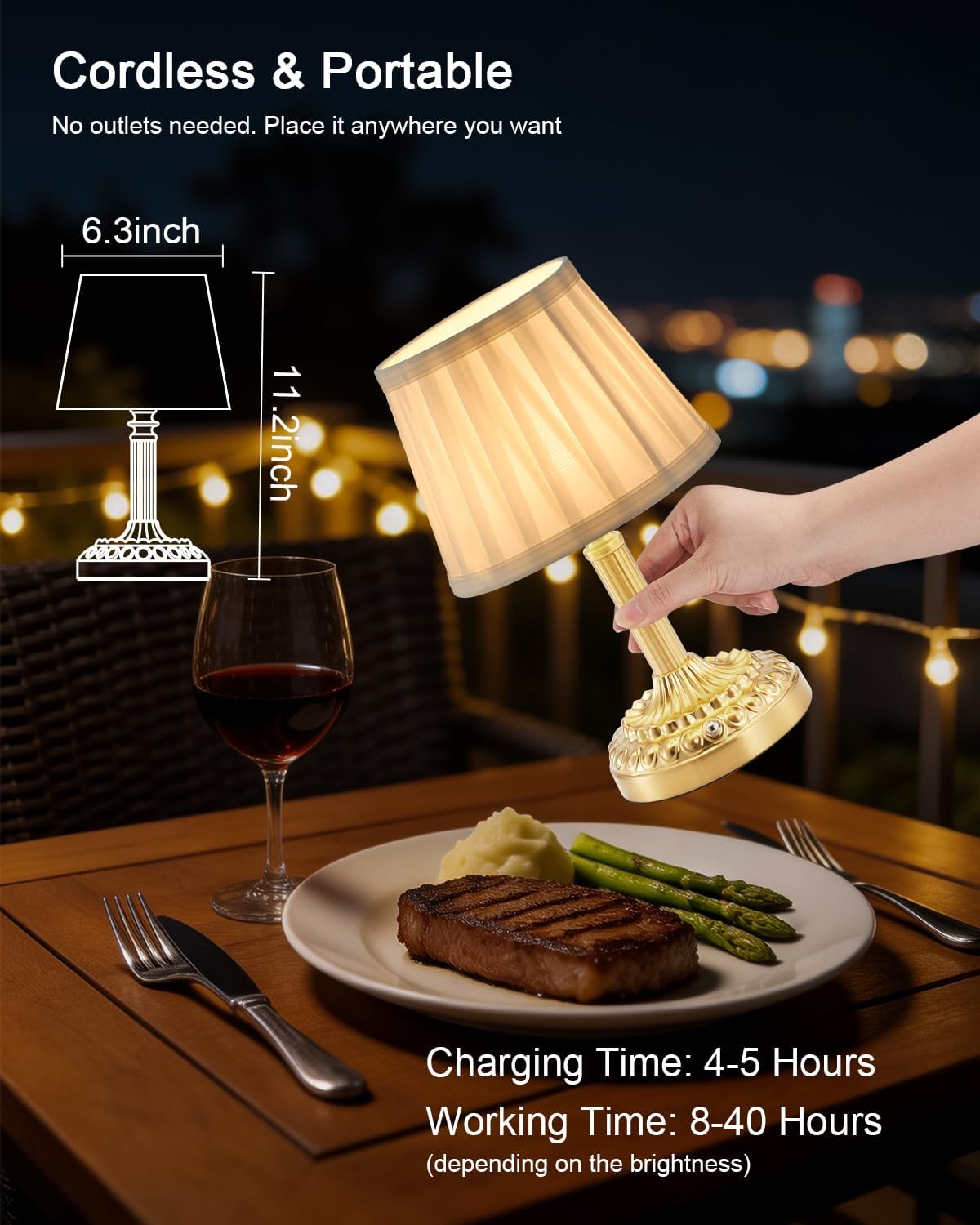 Small Cordless Table Lamp for Restaurant, 5200mAh Rechargeable | Battery Operated Lamp, Portable Dimmable Touch, Warm
