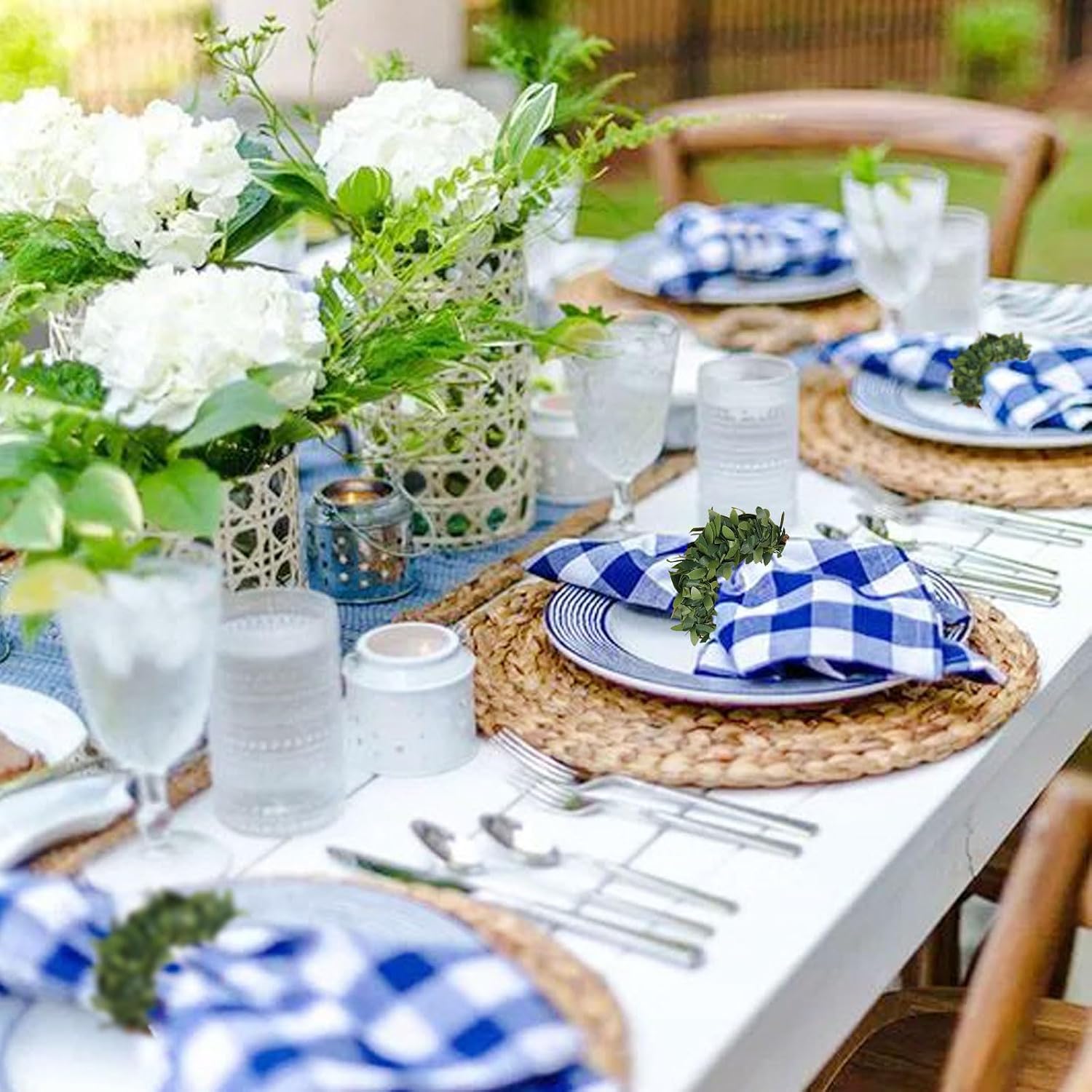 Spring Wreath Farmhouse Napkin Rings Greenery Napkin Holders Rattan / Green Leaves / Set of 6