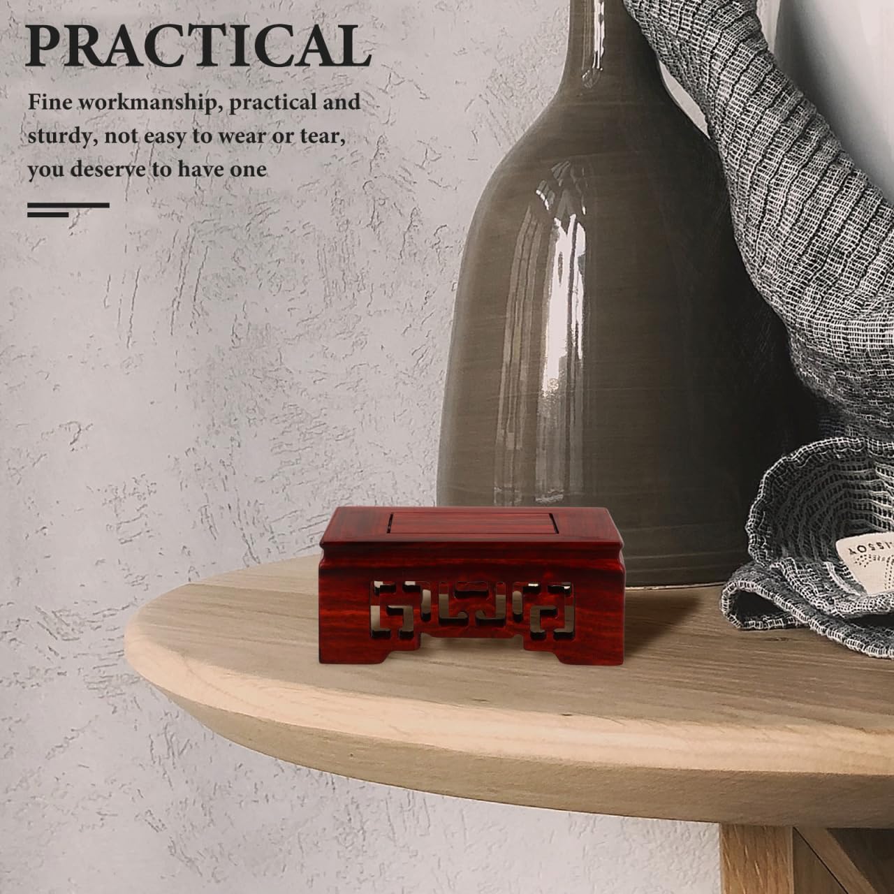 Wooden Display Base Stand Retro Craft Riser for Vase / Brownx5pcs / 8.00 x 8.00 x 3.50 / Cmx5pcs