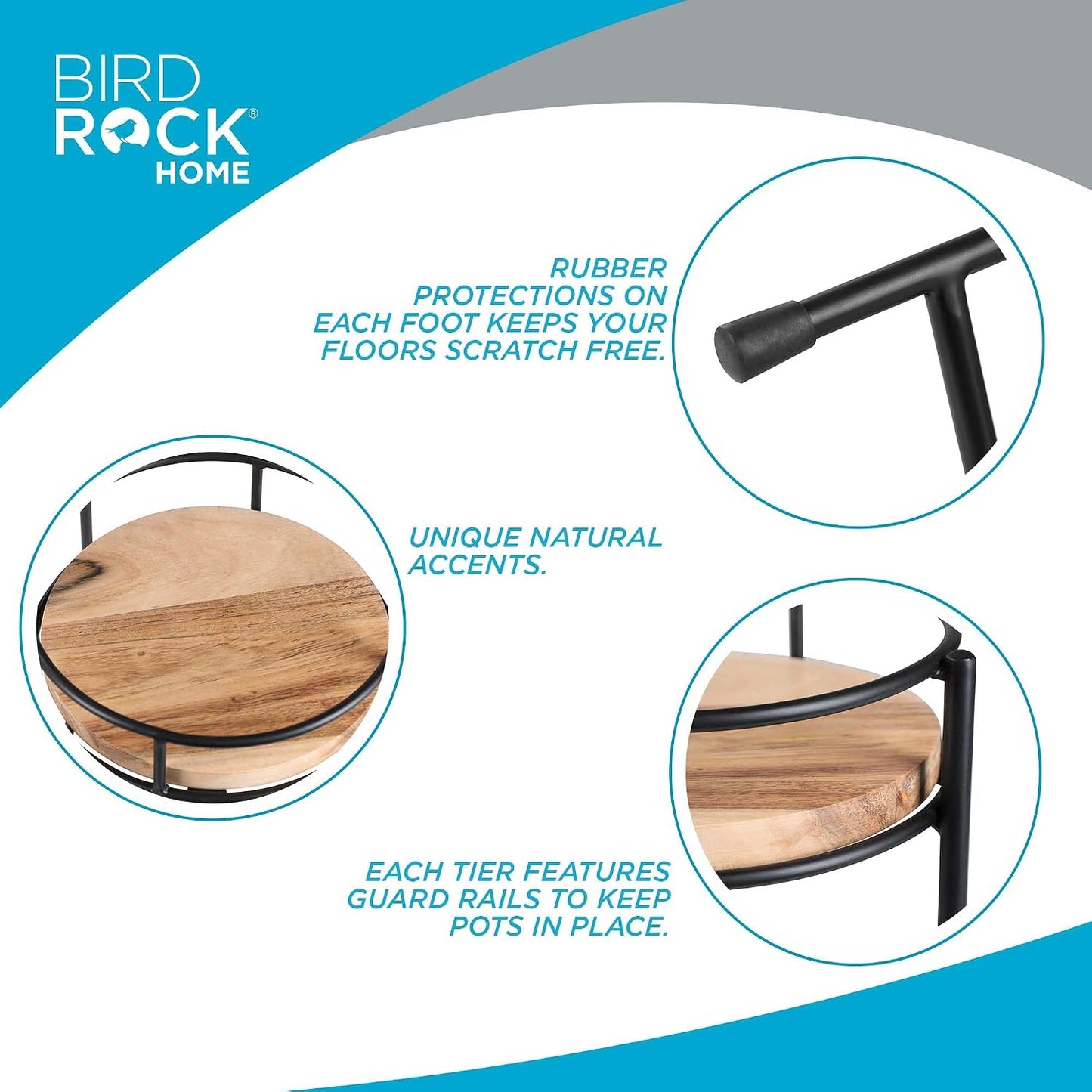 BIRDROCK HOME 3-Tier Plant Stand - Acacia Wood Plant Holder - Adjustable Collapsible Design - Display Shelves for Pots