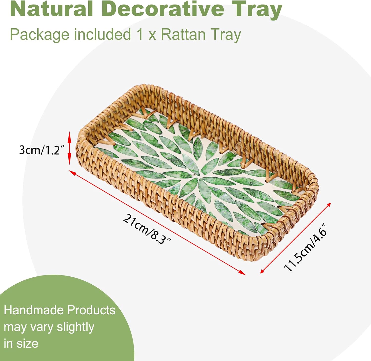 Decorative Key Basket Tray fot Entryway Table Woven Rattan Tray / 8.3 x 4.3 x 1.6 / Green