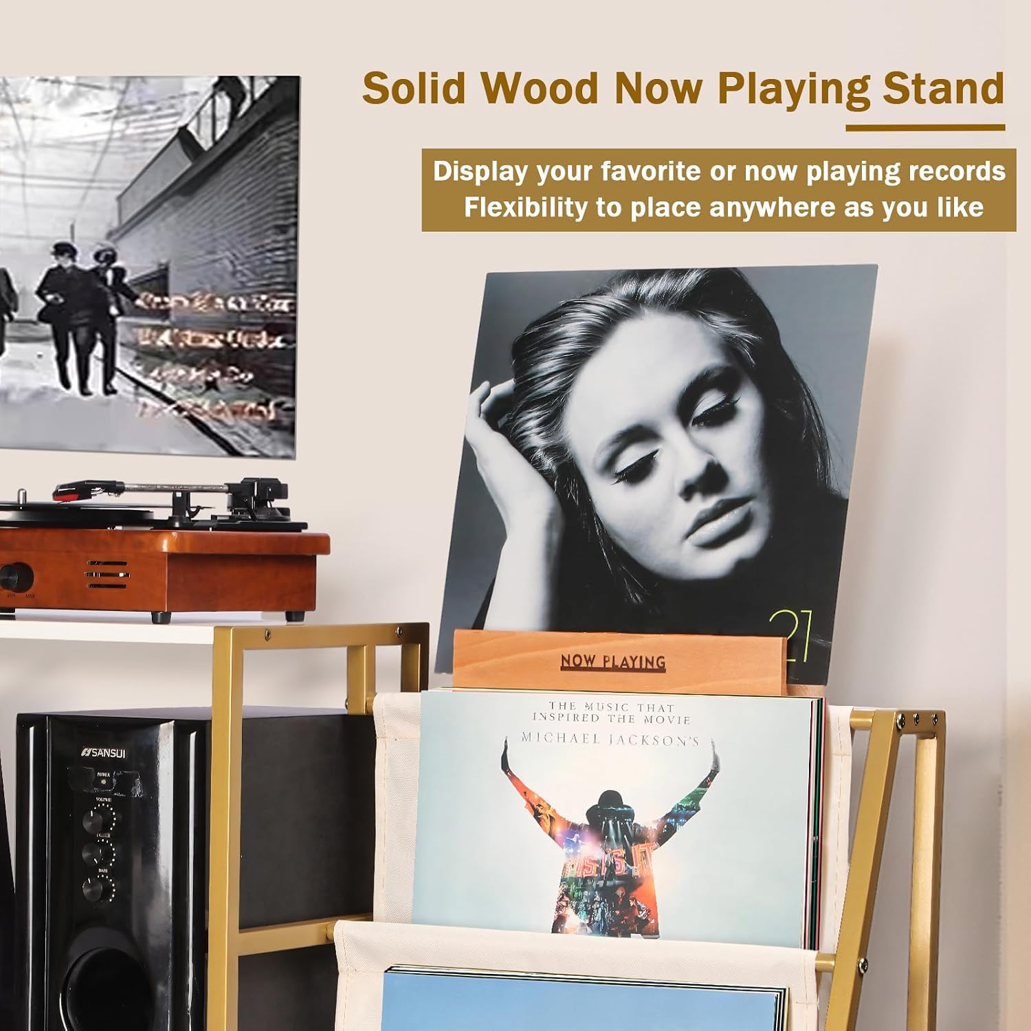 HYCFYJR Stand for Record Player, 3 Tier Vinyl Record Storage with Now Playing Holder, Turntable Stand, Vinyl Display