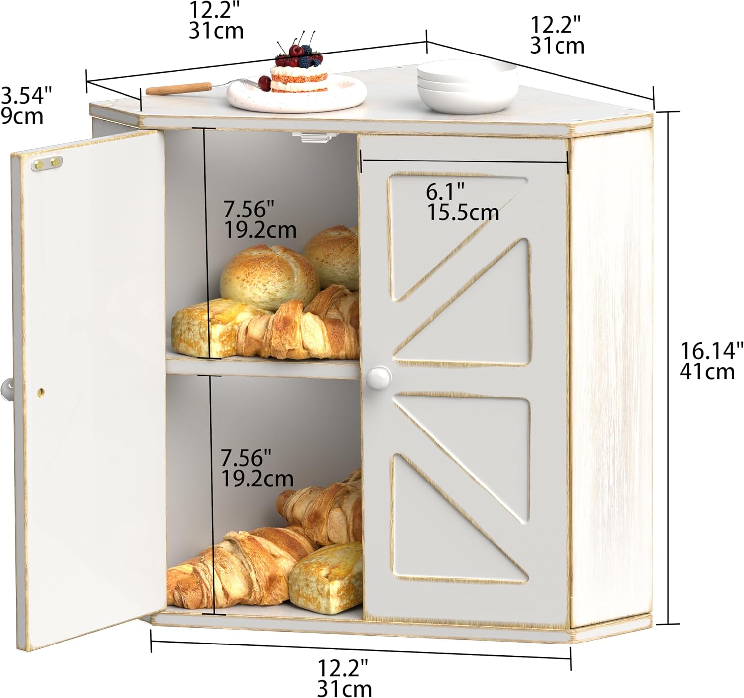 Corner Bread Box for Kitchen Countertop, Storage Container for Homemade Bread, Double Layer BreadBox, Large Capacity