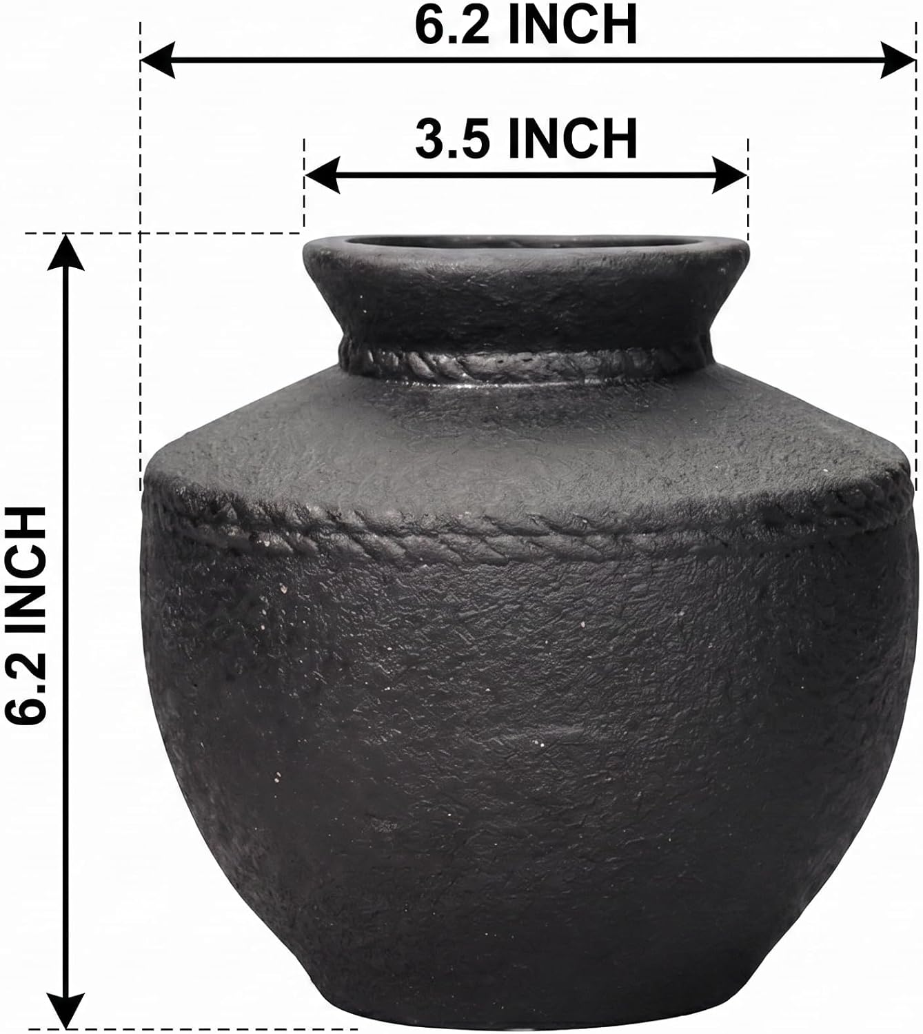 Ceramic Vase / Small Rustic Farmhouse Flower Vases / Black / 6 Inch