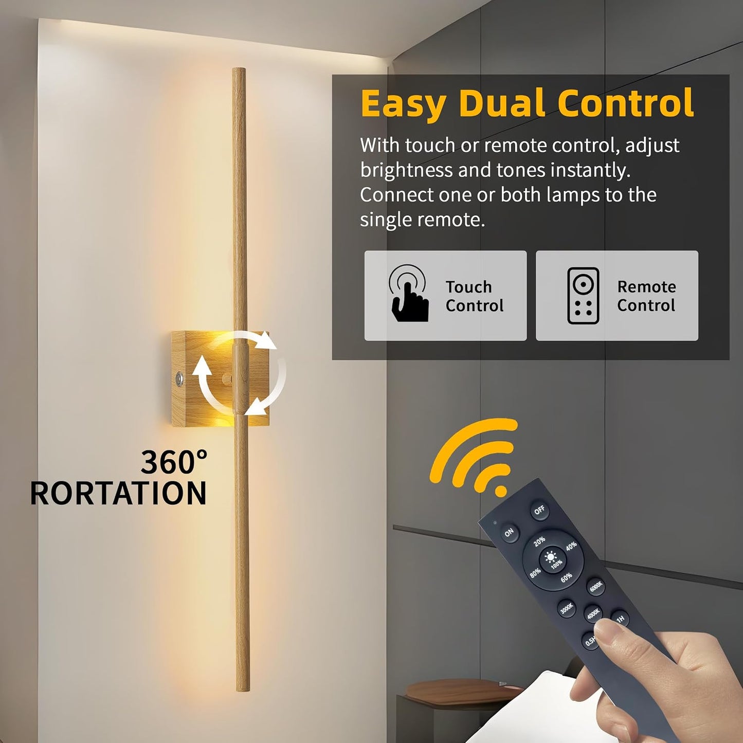 15800 mAh Battery Operated Wall Sconces with Remote Control Dimmable Battery Powered Cordless Rechargeable Wall Sconces
