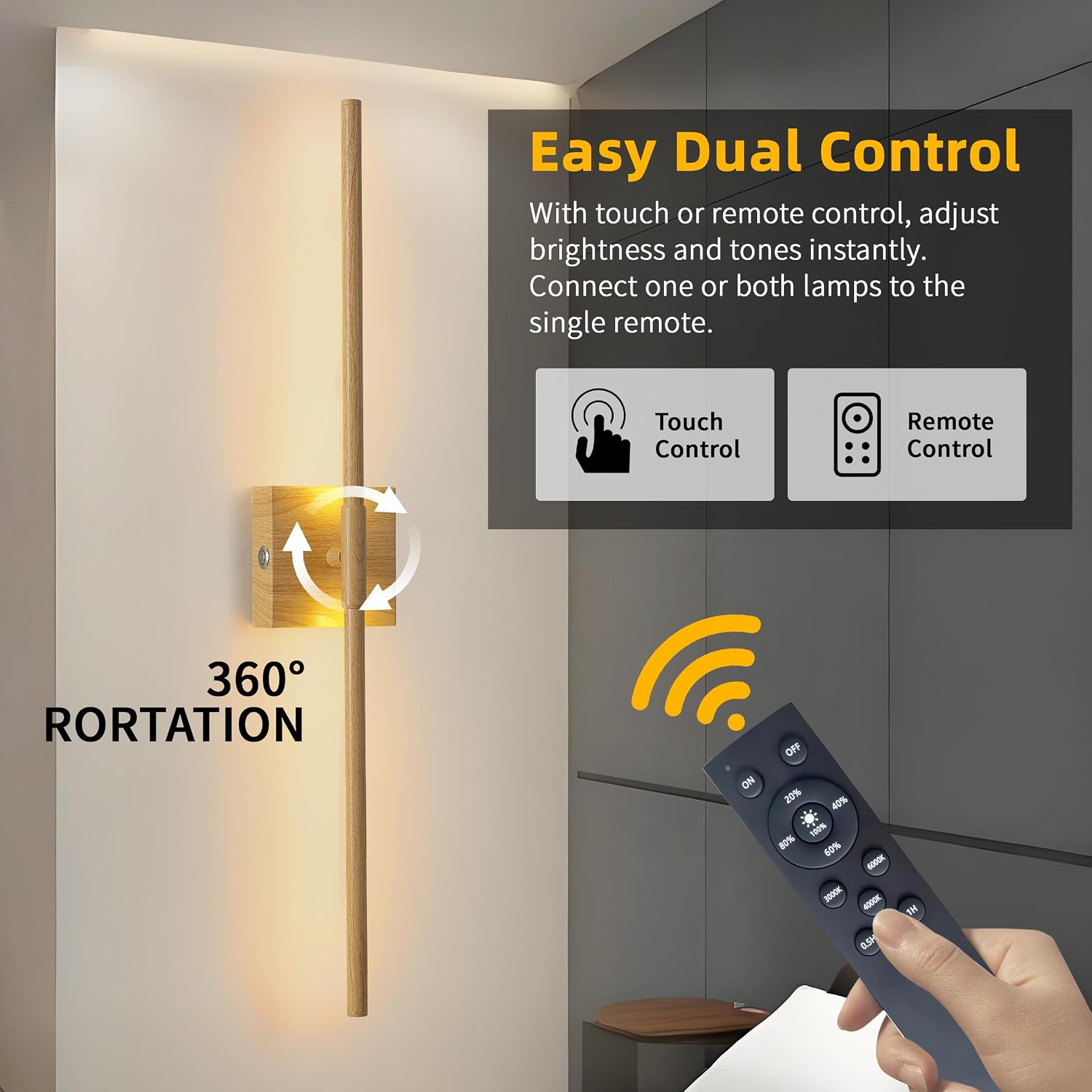 15800 mAh Battery Operated Wall Sconces with Remote Control Dimmable Battery Powered Cordless Rechargeable Wall Sconces