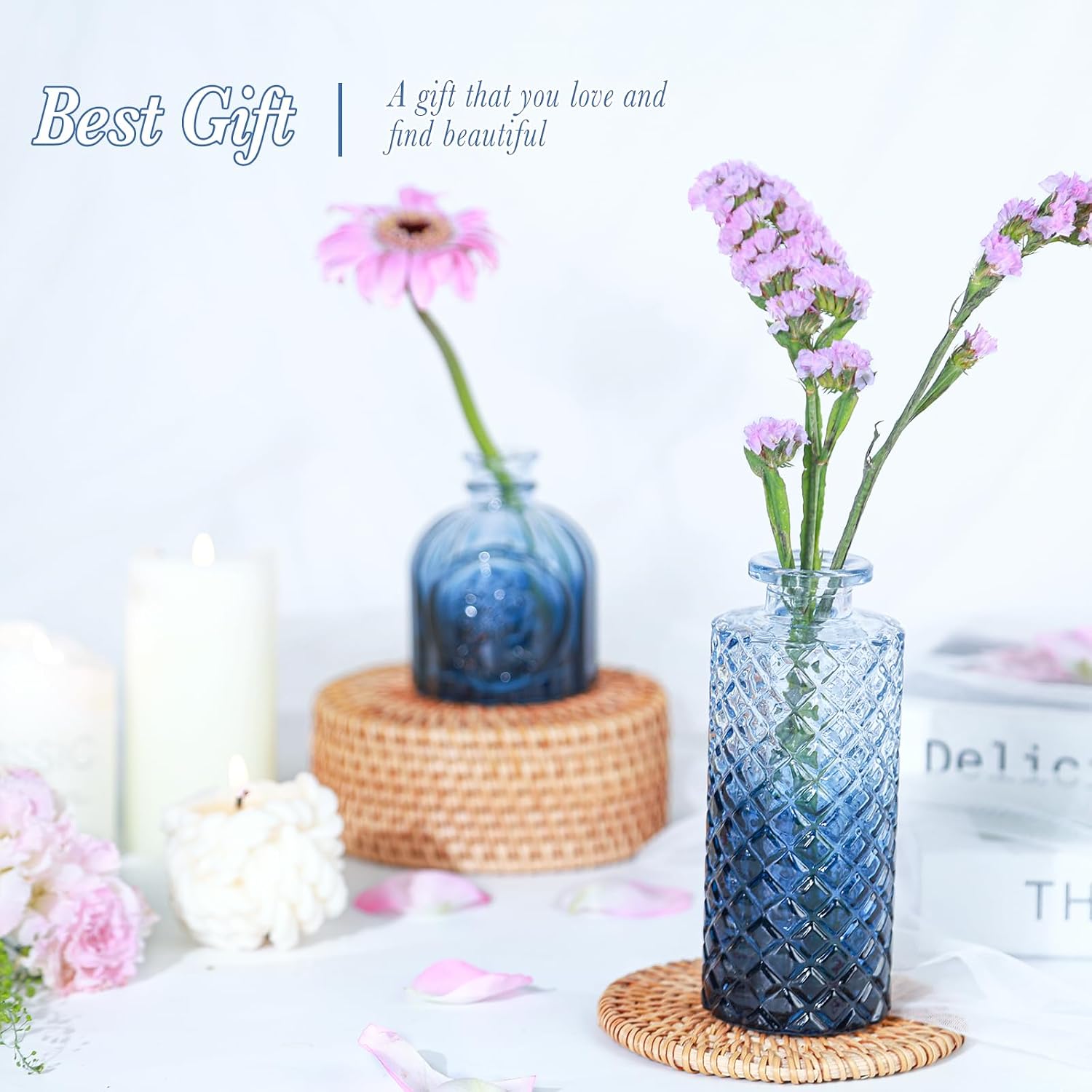 Glass Blue Bud Vases / Standard-blue / Set of 12