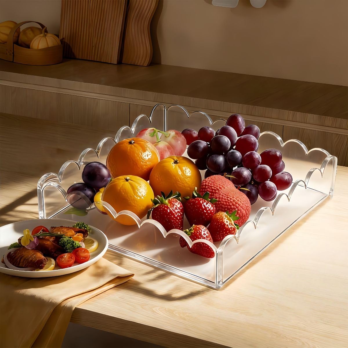 Scalloped Acrylic Tray / 8*8*2"-bottom / 8 x 8