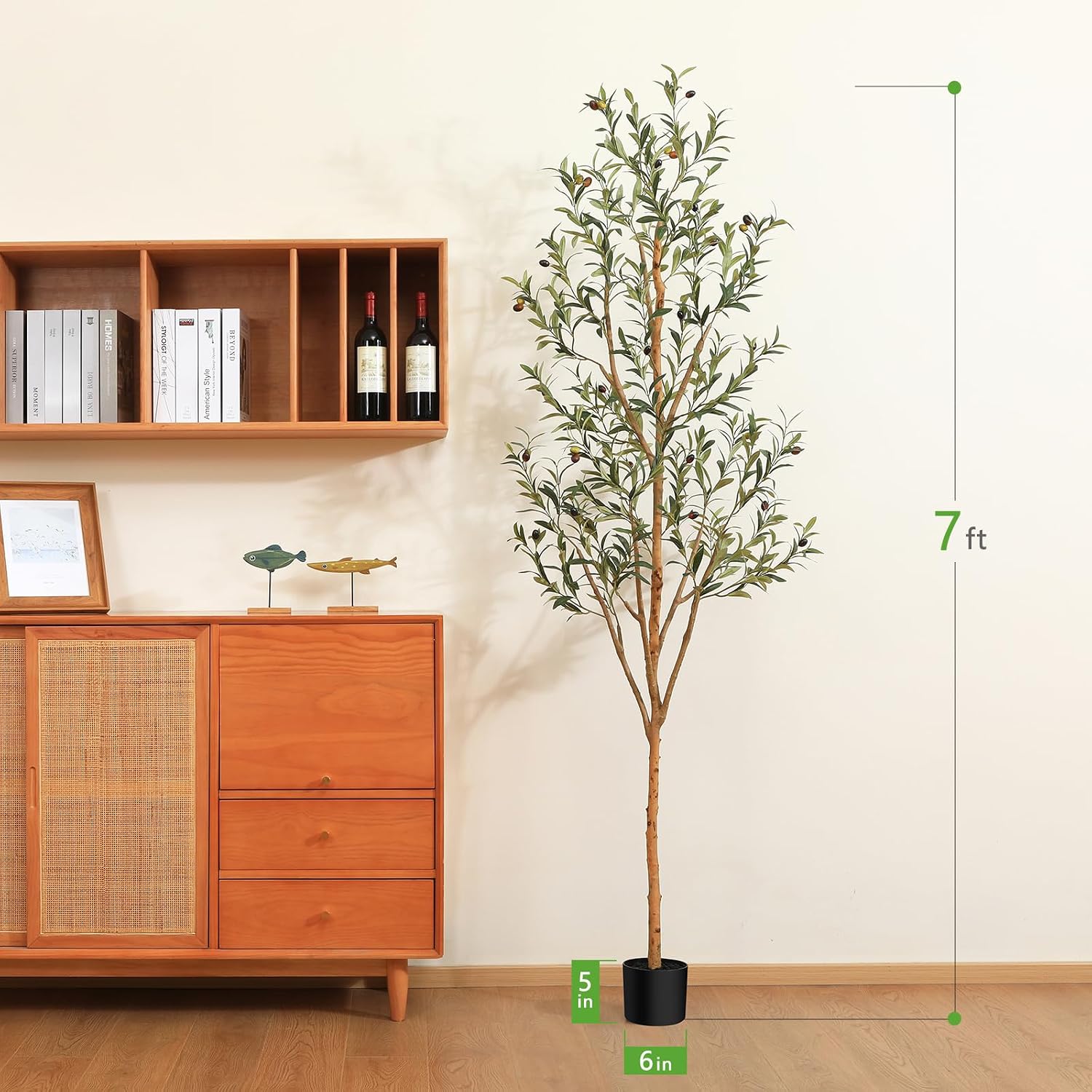 Wood Branches / Artificial Olive Tree Tall Faux Silk Plant / 7ft / 7 Inch