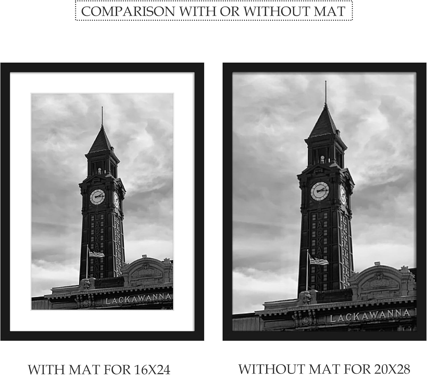 Wiscet 20x28 Picture Frame Set of 3, for Wall Gallery Photo Frames, Black | Display Pictures 16x24 with Mat or 20 x 28