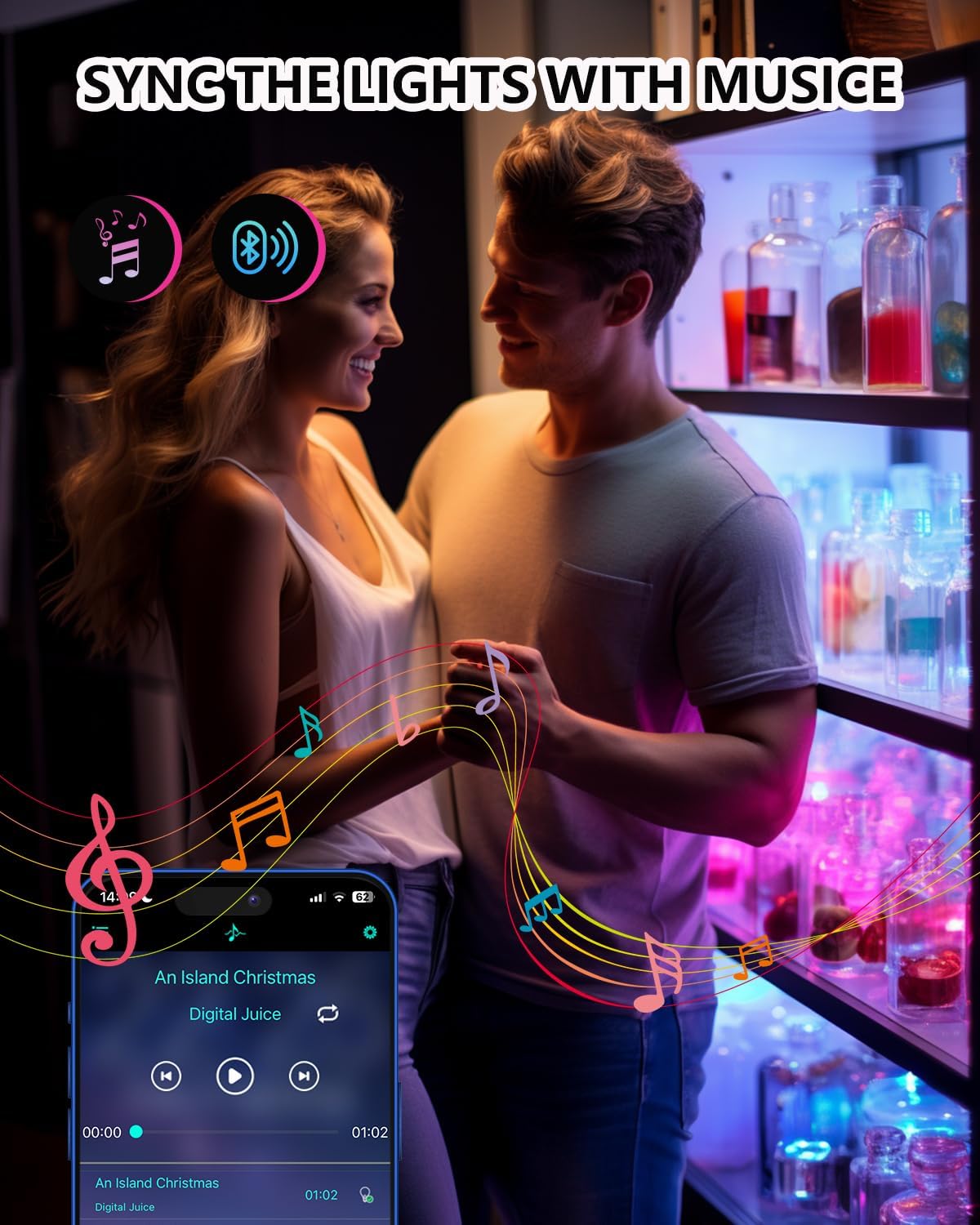Cefrank Color Cabinet Lighting, 4pcs 12" Linkable RGB LED Light Bar Kit for Display Cabinet, Smart App & Remote