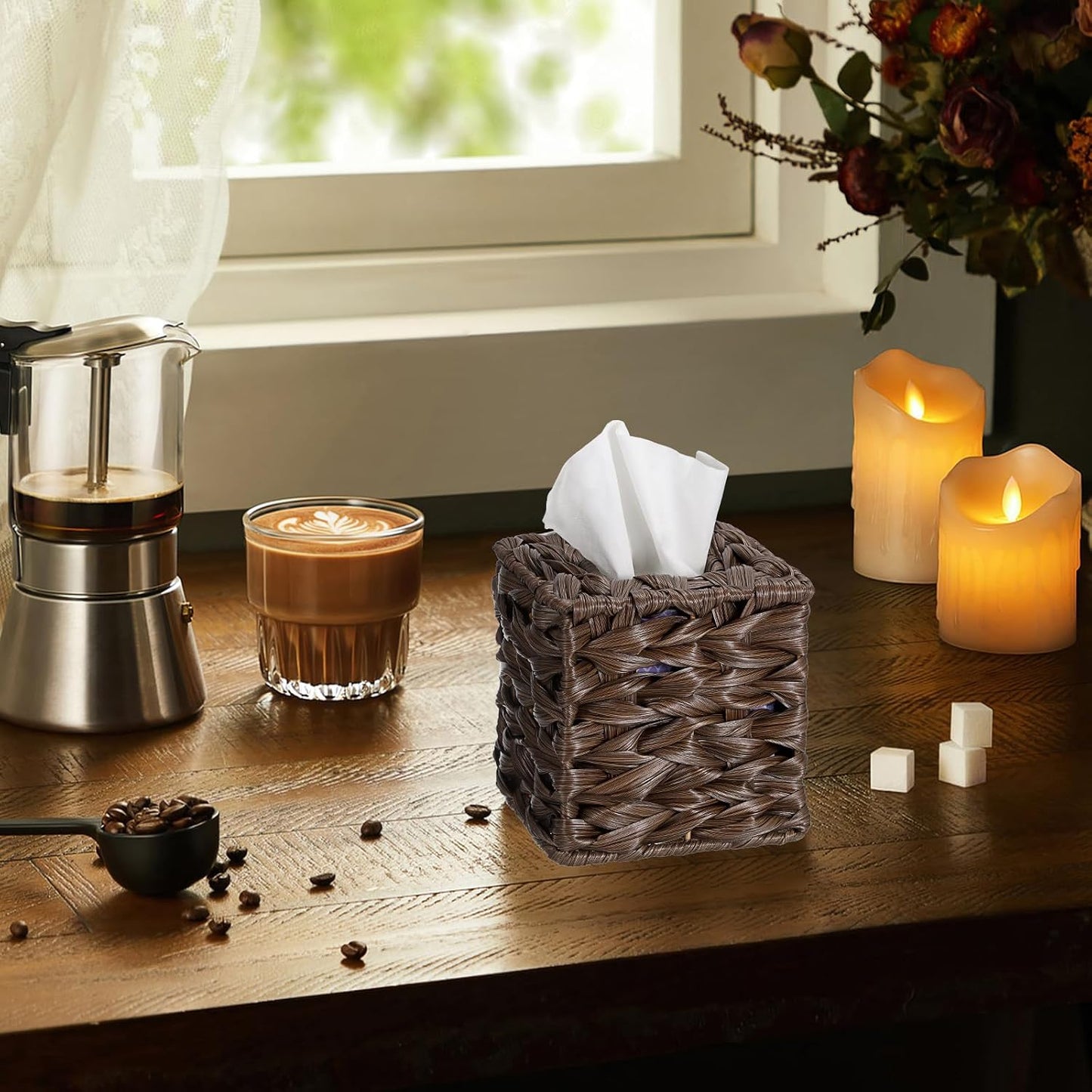 Wicker Tissue Box Cover / Coffee