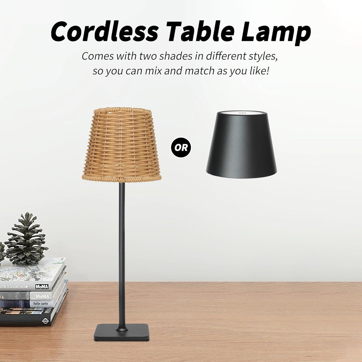 Mr. White Outdoor Waterproof Cordless Set of 2 Rechargeable Portable Top Touch Battery Operated Powered LED Table Lamp