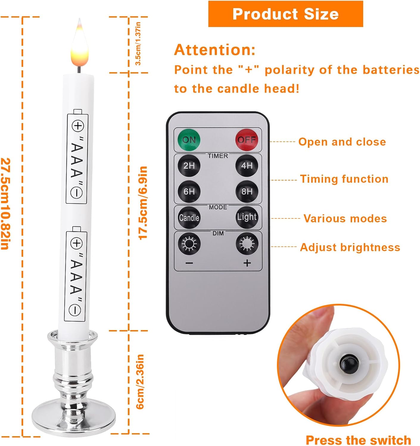 Flameless Window Candles with Remote Timer 10 PCS Battery Operated LED Flickering Taper Candle Lights with Removable