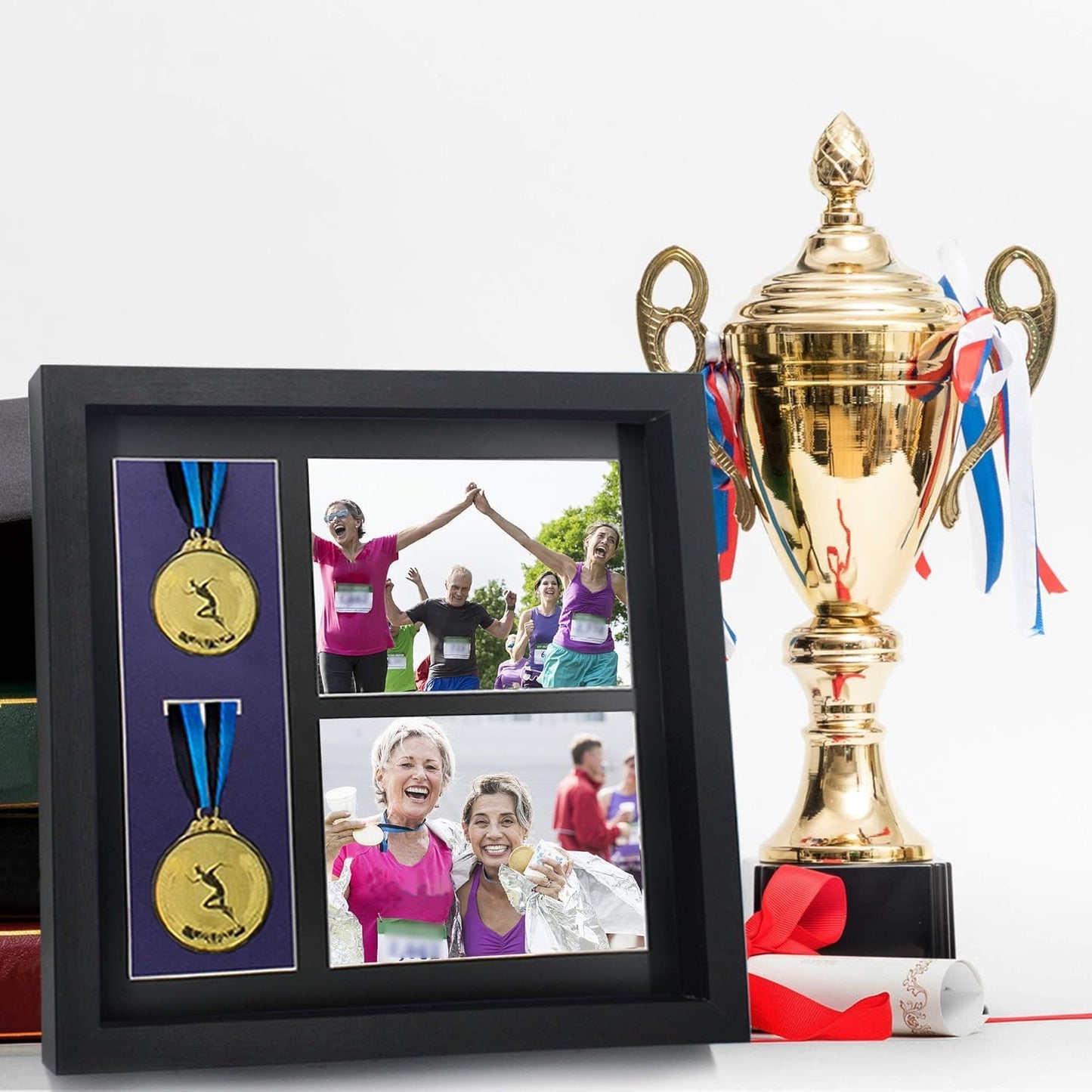 Iheipye Large Medals Display Shadow Box - 6 Medal Display case - Perfect Medal Display for War Military, Runners
