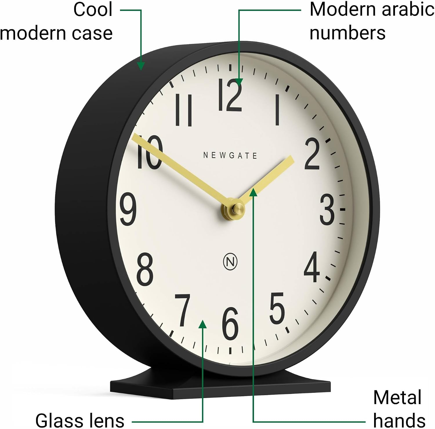 NEWGATE® Q Mantel Clock | Modern Classic Round Mantel Clock | Black | Contemporary Style for Mantel, Desk, Table, Shelf