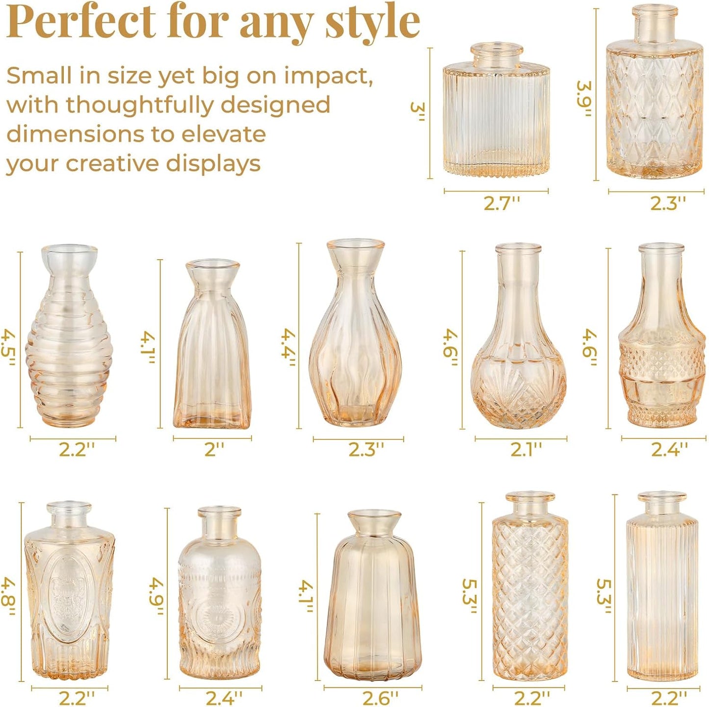 Glass Vase / Flower Vases / Gold / Set of 12