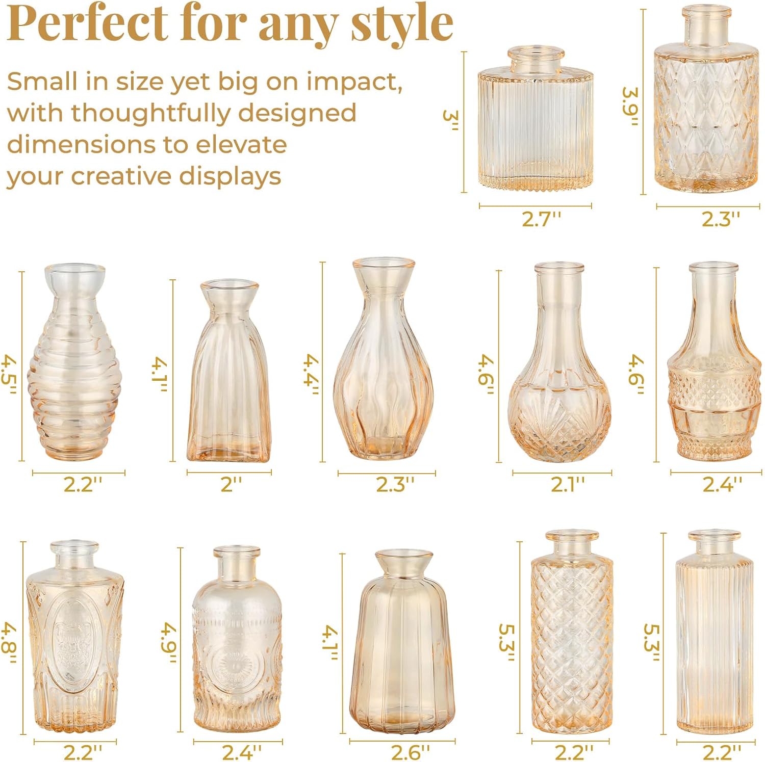 Glass Vase / Flower Vases / Gold / Set of 12