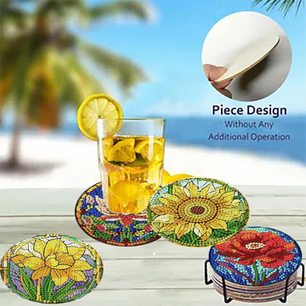 Diamond Art Coasters Flowers Diamond Painting Coasters Kits Flower / Flowers Coasters / Set of 8