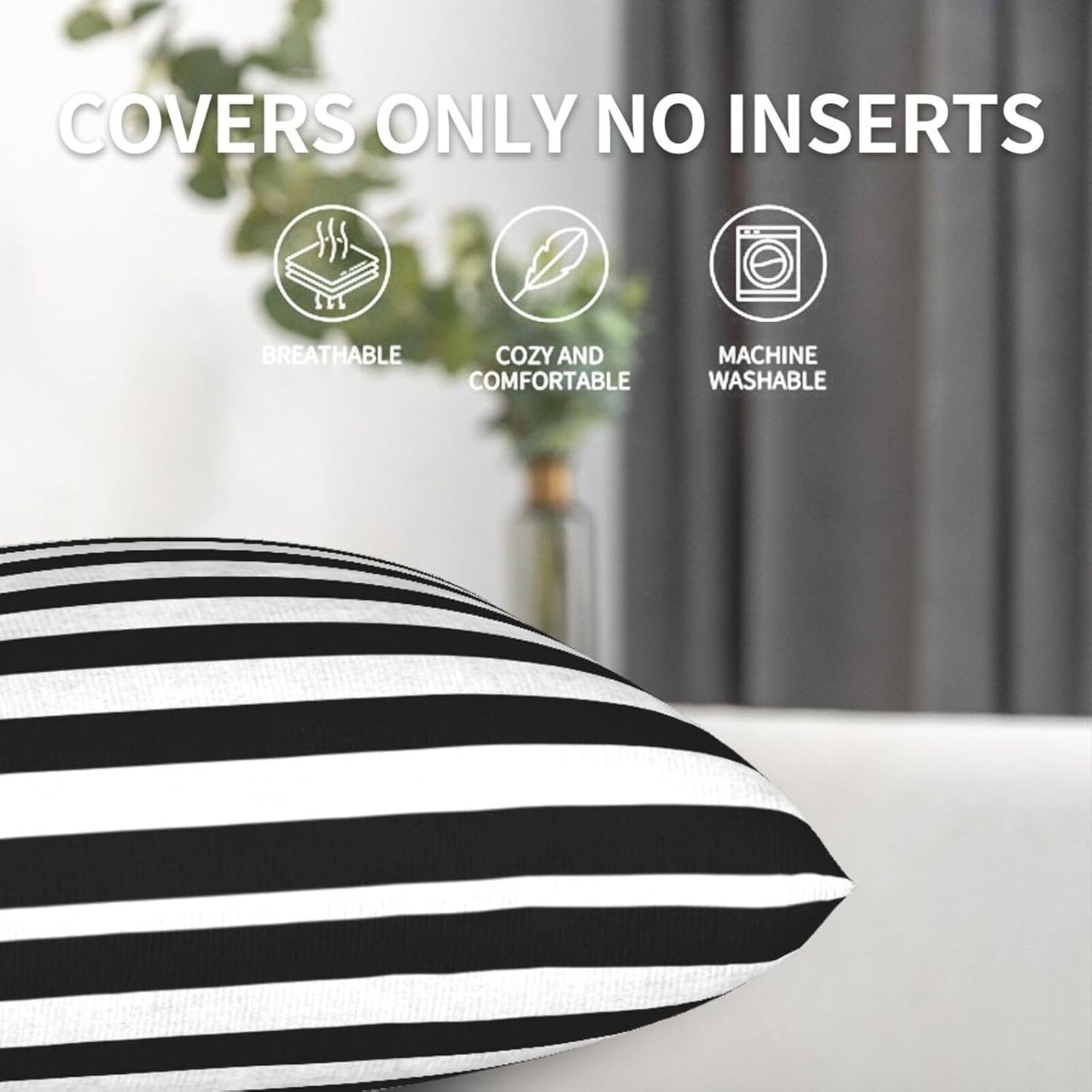 Throw Pillow Covers Pillow Cases Decoration Cushion Cover / Stripe Black White / 18 x 18 / Set of 2