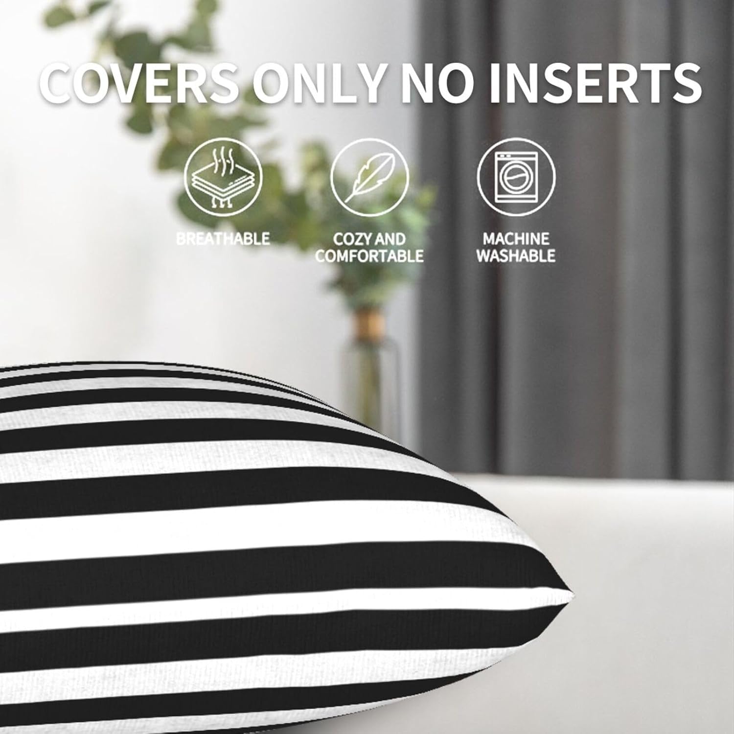 Throw Pillow Covers Pillow Cases Decoration Cushion Cover / Stripe Black White / 18 x 18 / Set of 2