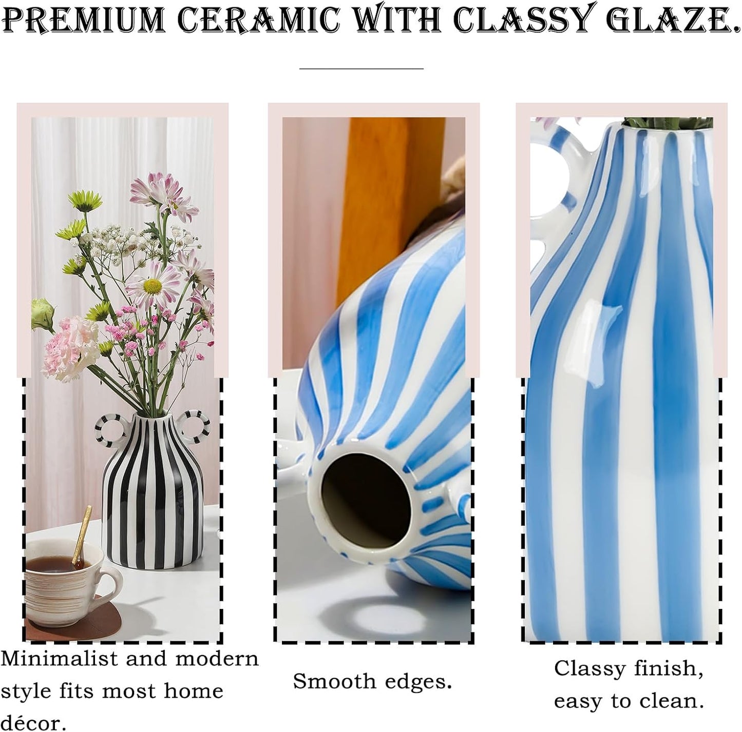 Striped Ceramic Vase / Black and White