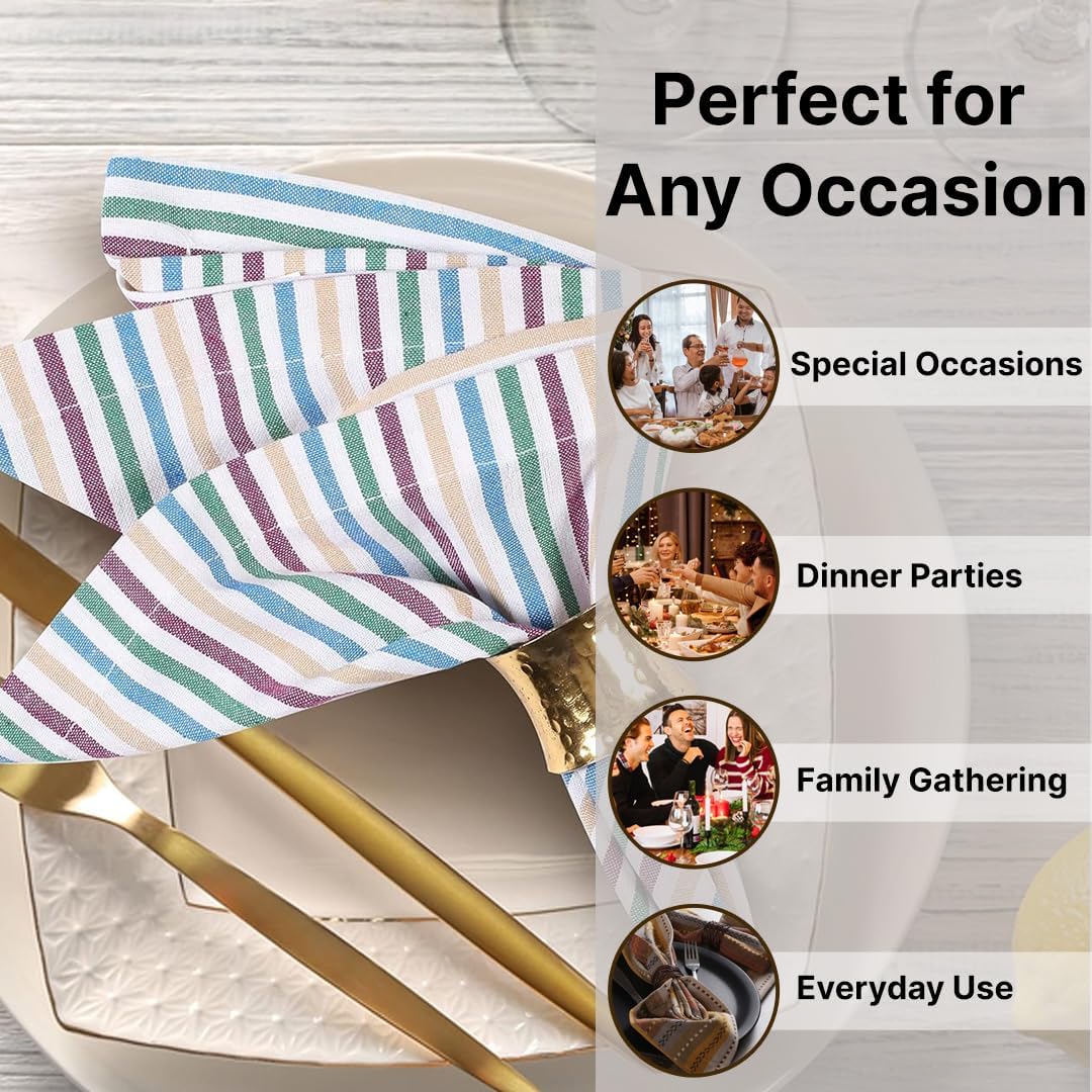 LFH Home 100% Cotton Cloth Salsa Napkin Set of 12 Washable Soft Durable Striped Napkins for Dining Wedding Parties &
