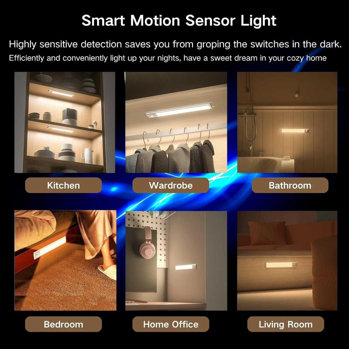Motion Sensor Under Cabinet Lighting-Magnetic Rechargeable Closet Lights for Kitchen,Stairs,Wardrobe | 3-Color Dimmable