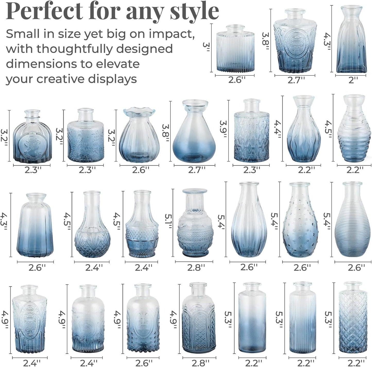 Glass Vase / Flower Vases / Blue / Set of 24
