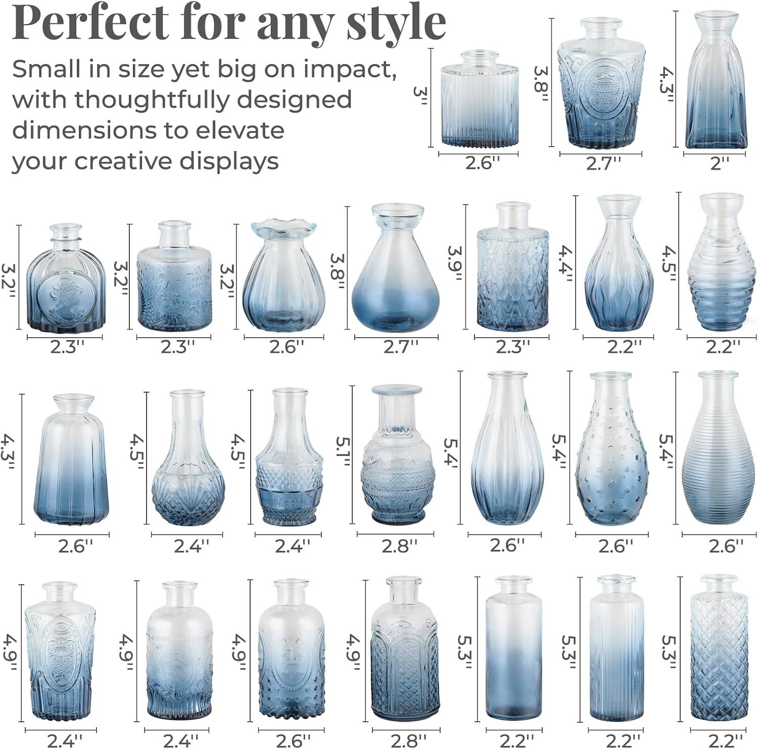 Glass Vase / Flower Vases / Blue / Set of 24